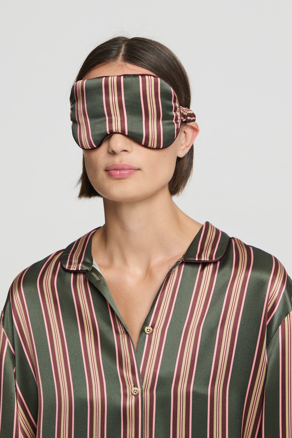 London Eye Mask Green Stripe Silk Charmeuse