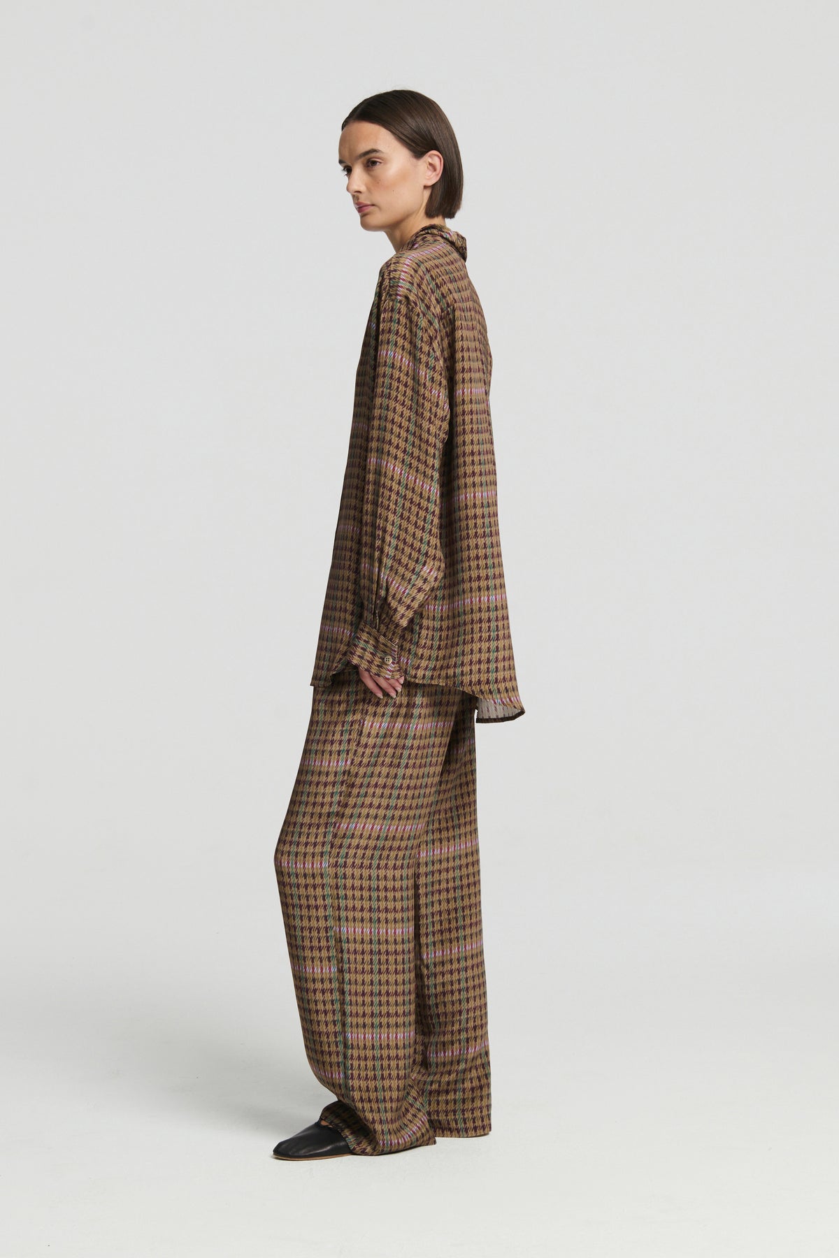 New York Shirt Broken Check Bronze Heavy Silk Crepe