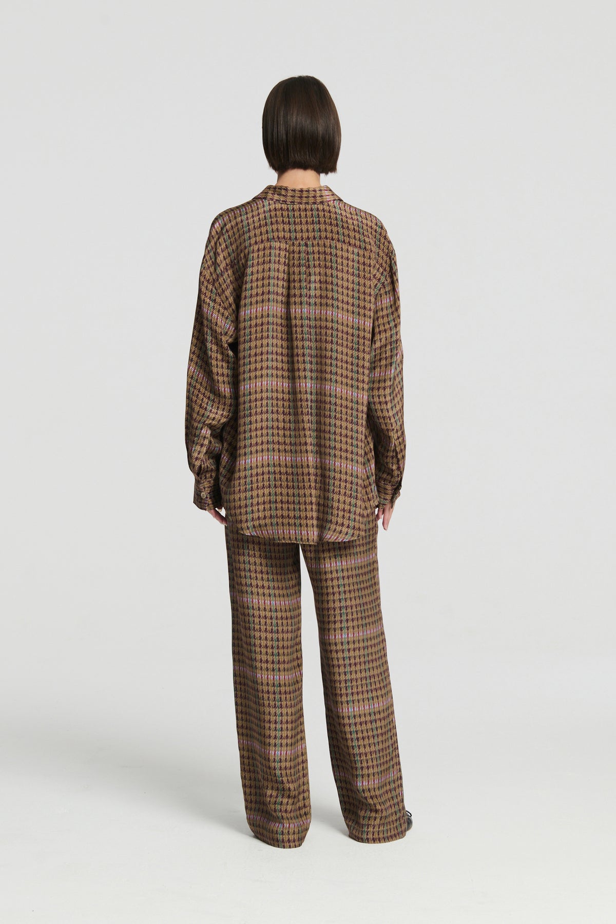 New York Shirt Broken Check Bronze Heavy Silk Crepe