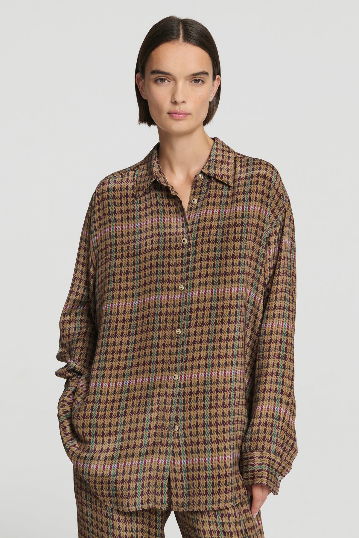 New York Shirt Broken Check Bronze Heavy Silk Crepe