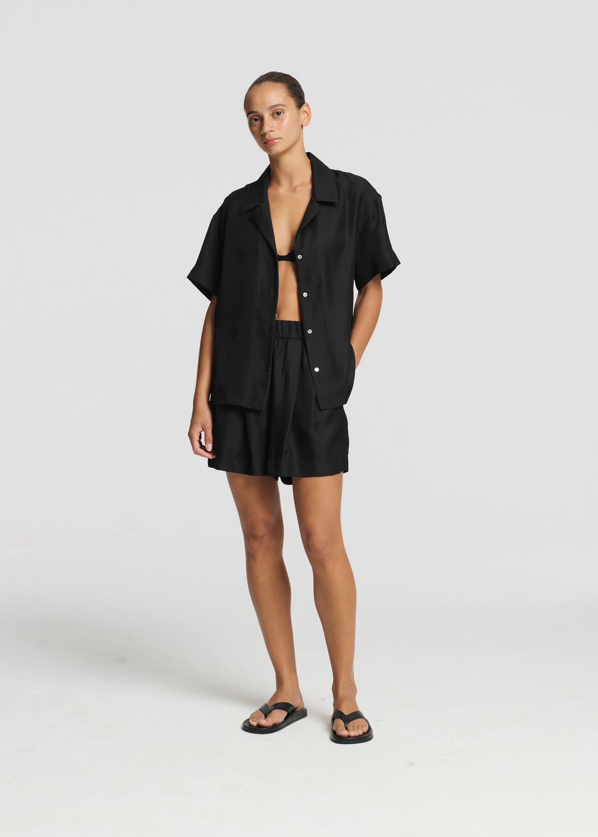 Zurich Short Black Silk Twill