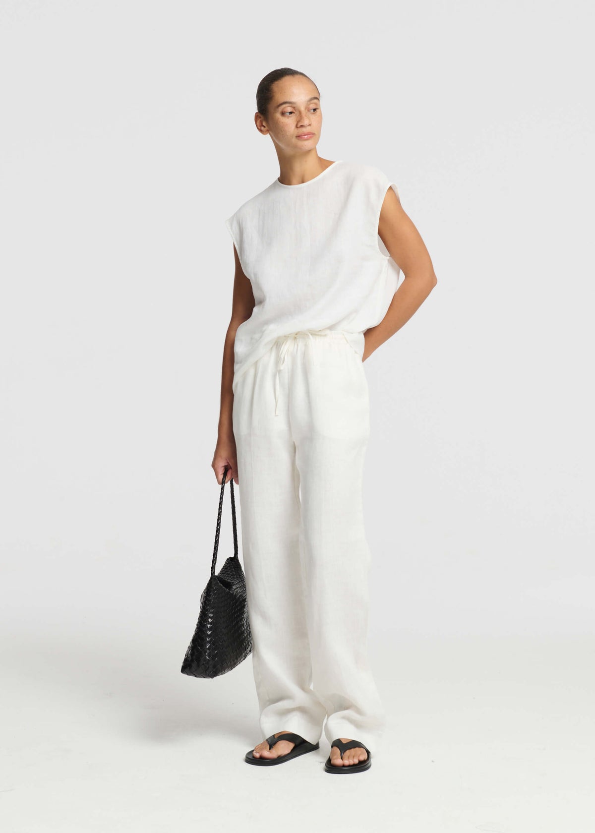 Dasha Sleeveless Top White Organic Linen