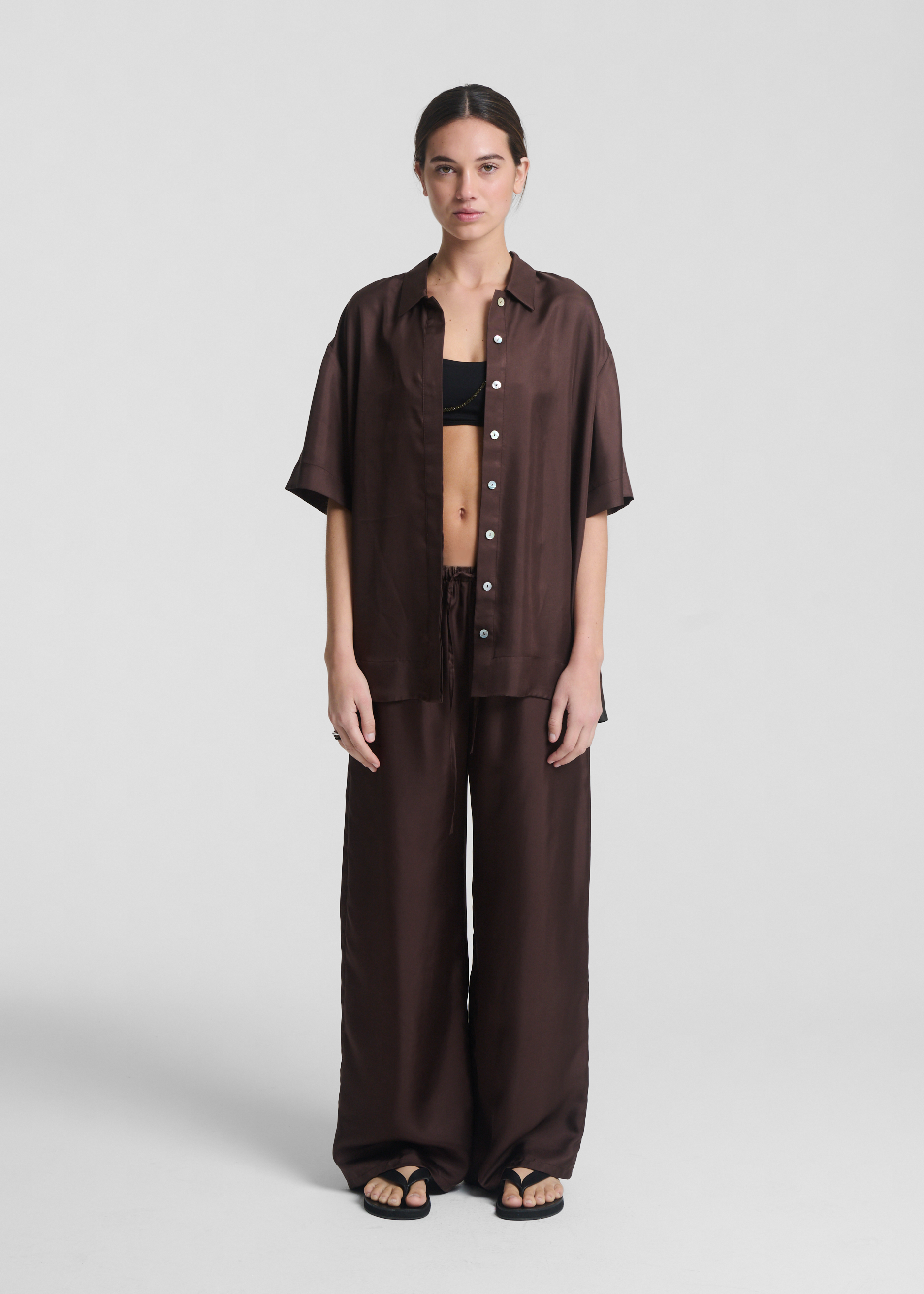 Short Sleeve Shirt Espresso Silk Twill