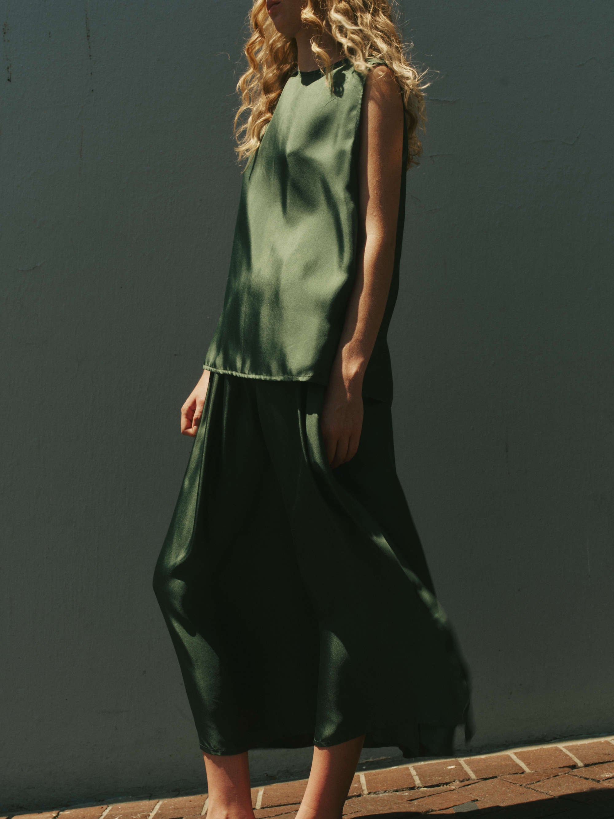 Trento Top Fern Green Silk Twill