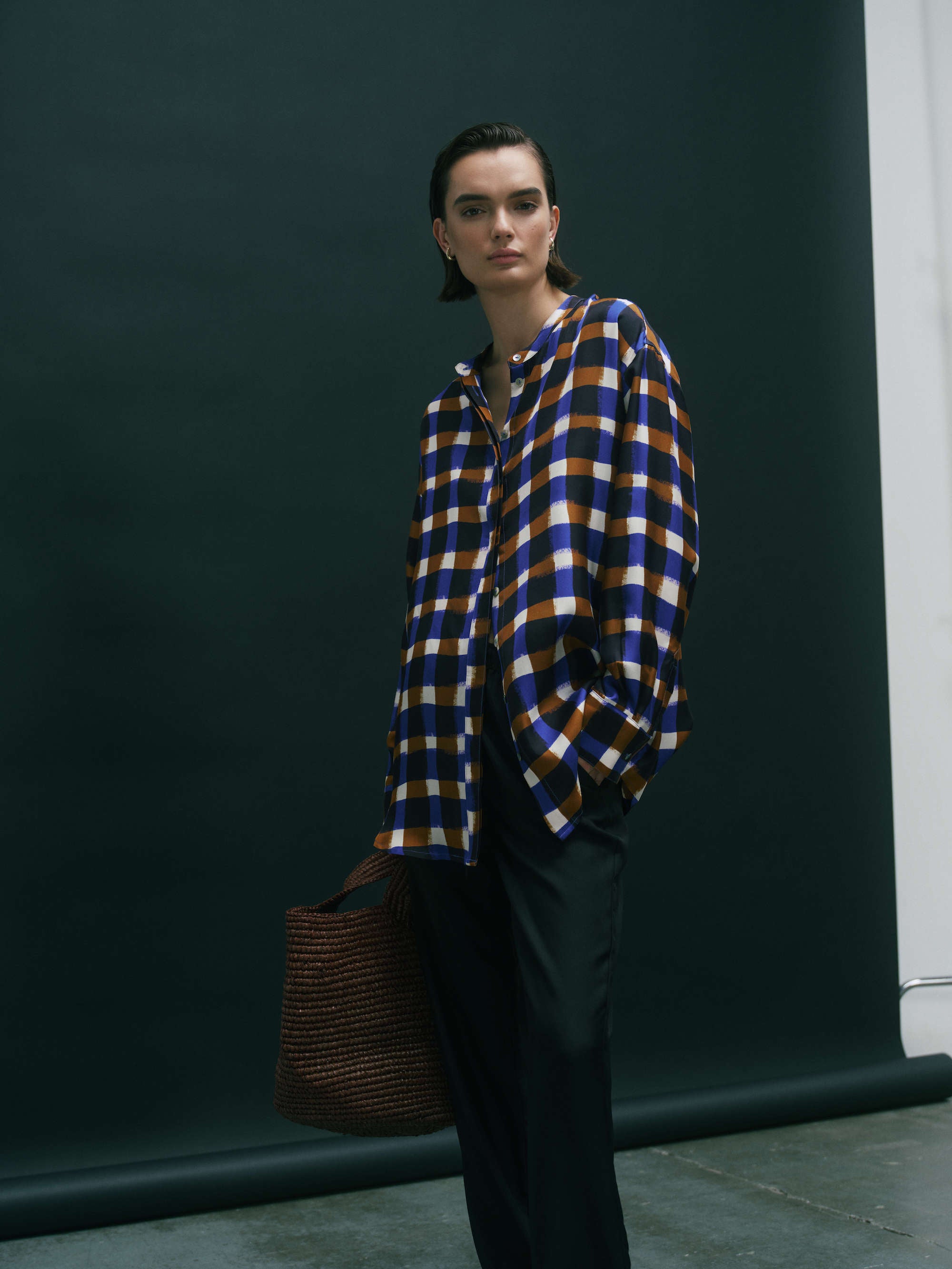 Ferrara Shirt Painted Check Bronze Silk Twill