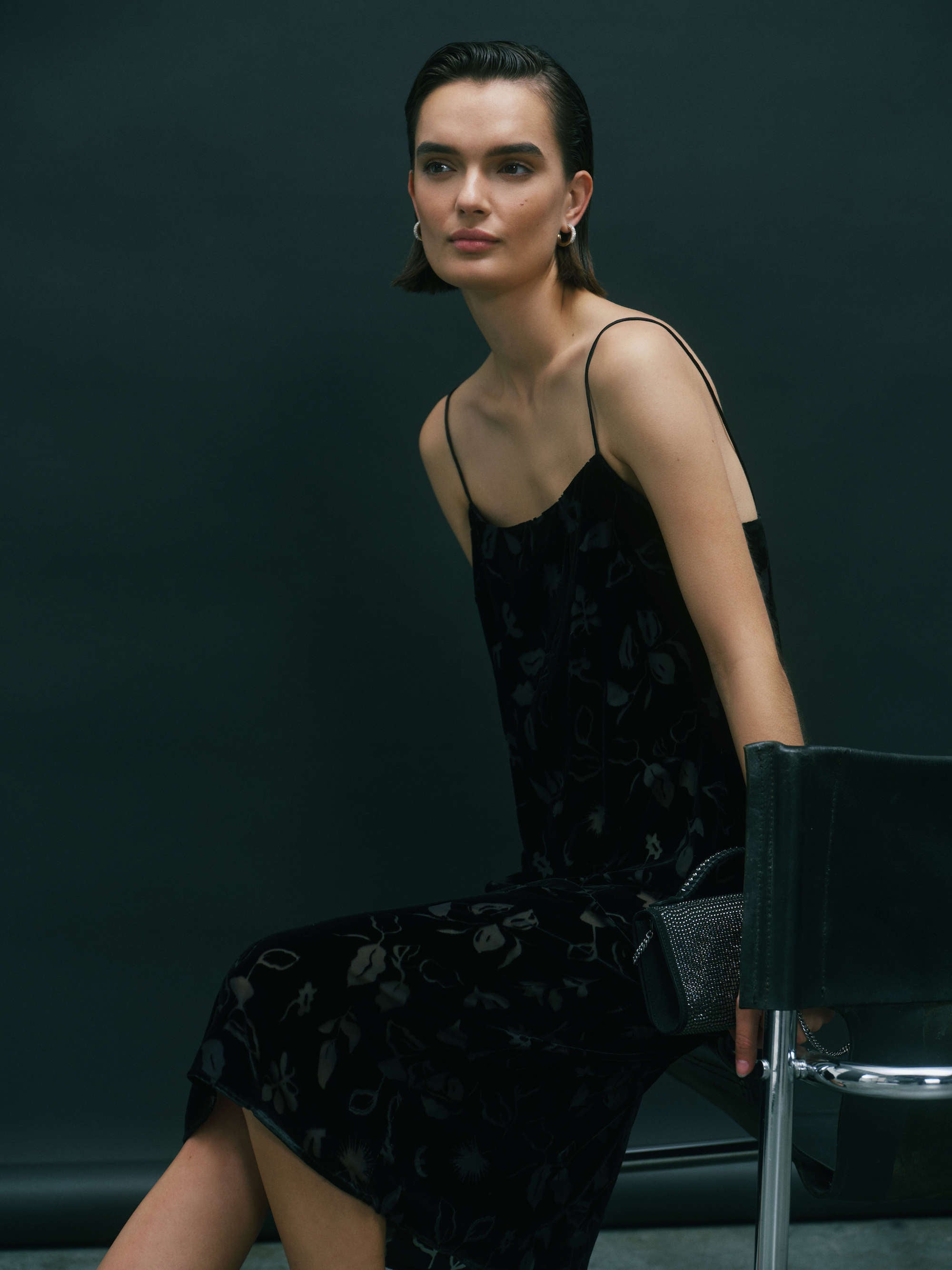 Forio Dress Black Foliage Devore Velvet