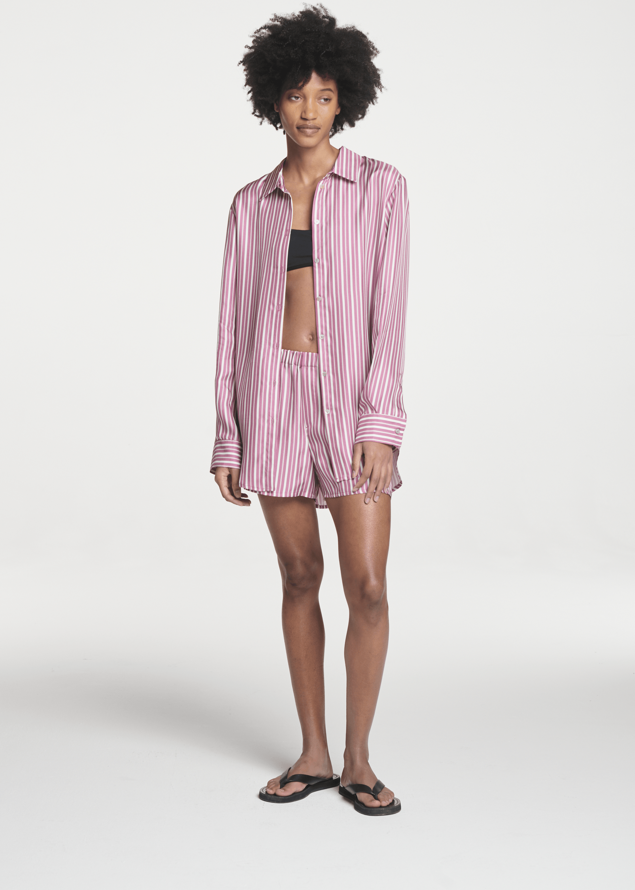 Franca Short Rose Pink Stripe Silk Twill