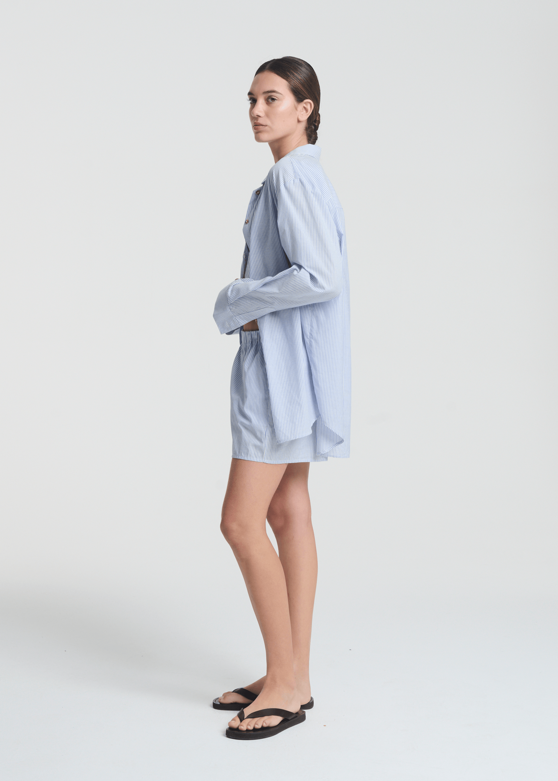 Franca Short Blue White Stripe Cotton Silk
