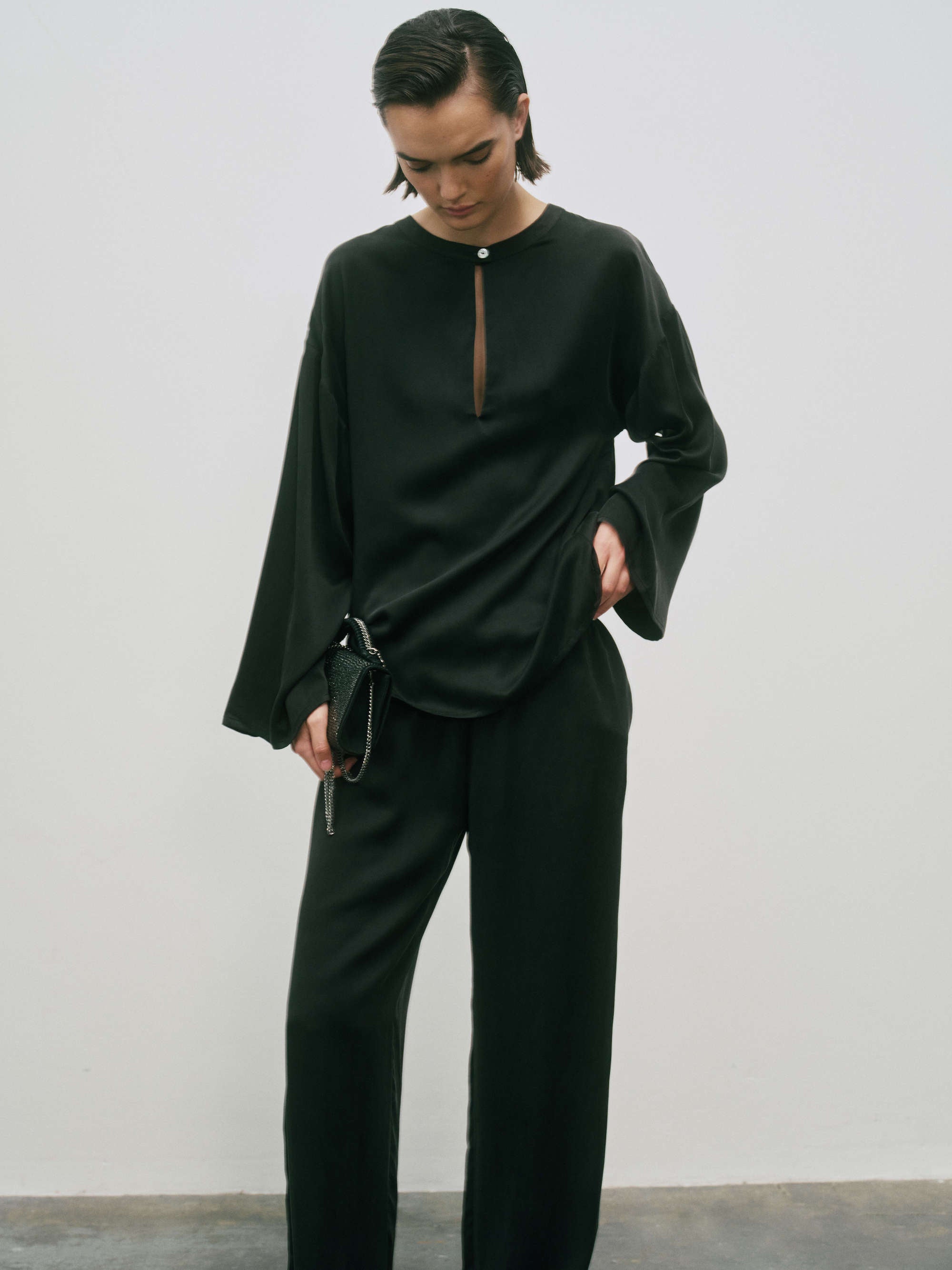 Lecco Top Black Silk Charmeuse