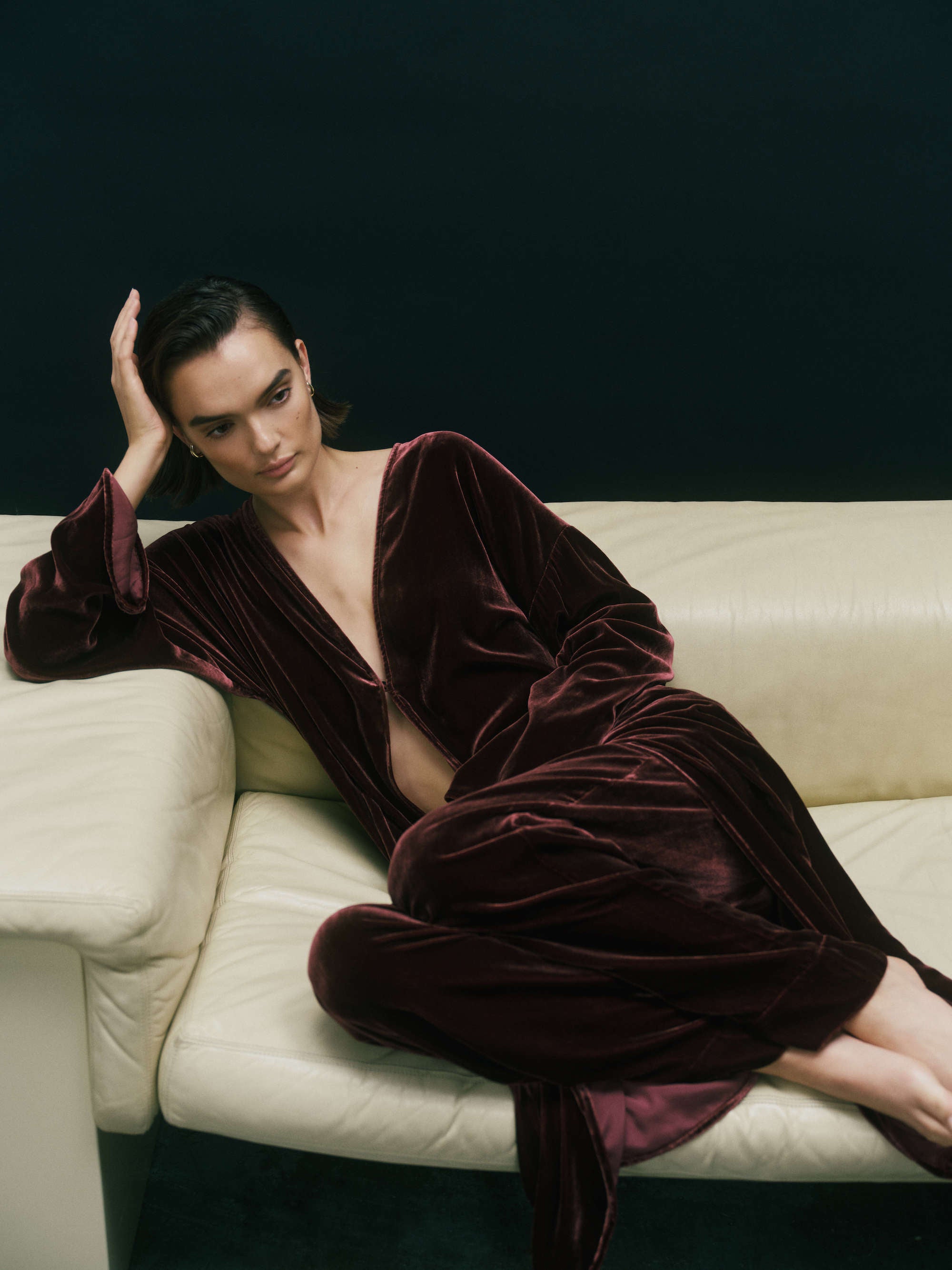 Lorenzo Robe Maroon Viscose Velvet