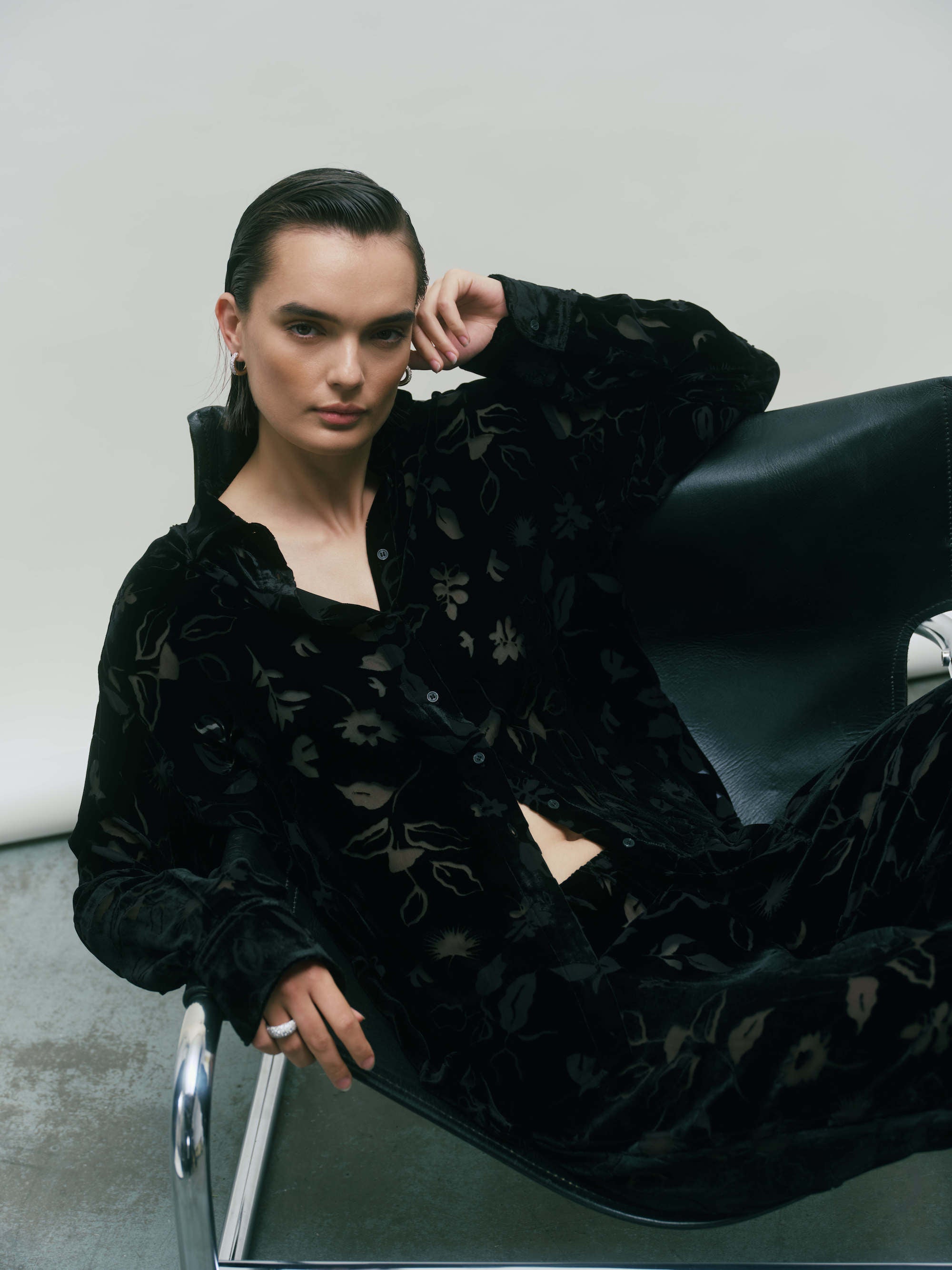 Maya Shirt Black Foliage Devore Velvet