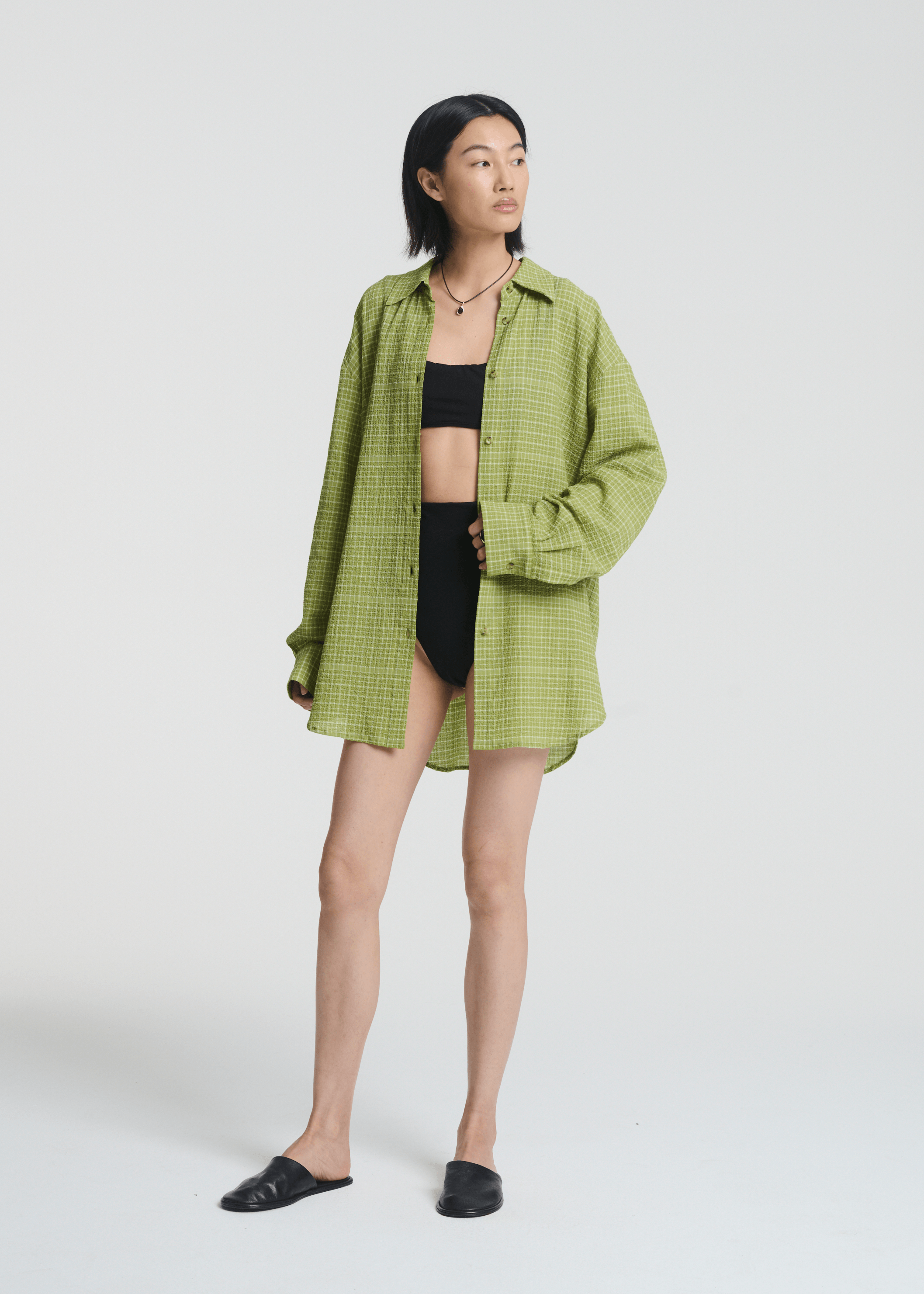 New York Shirt Pistachio Green Check Textured Cotton