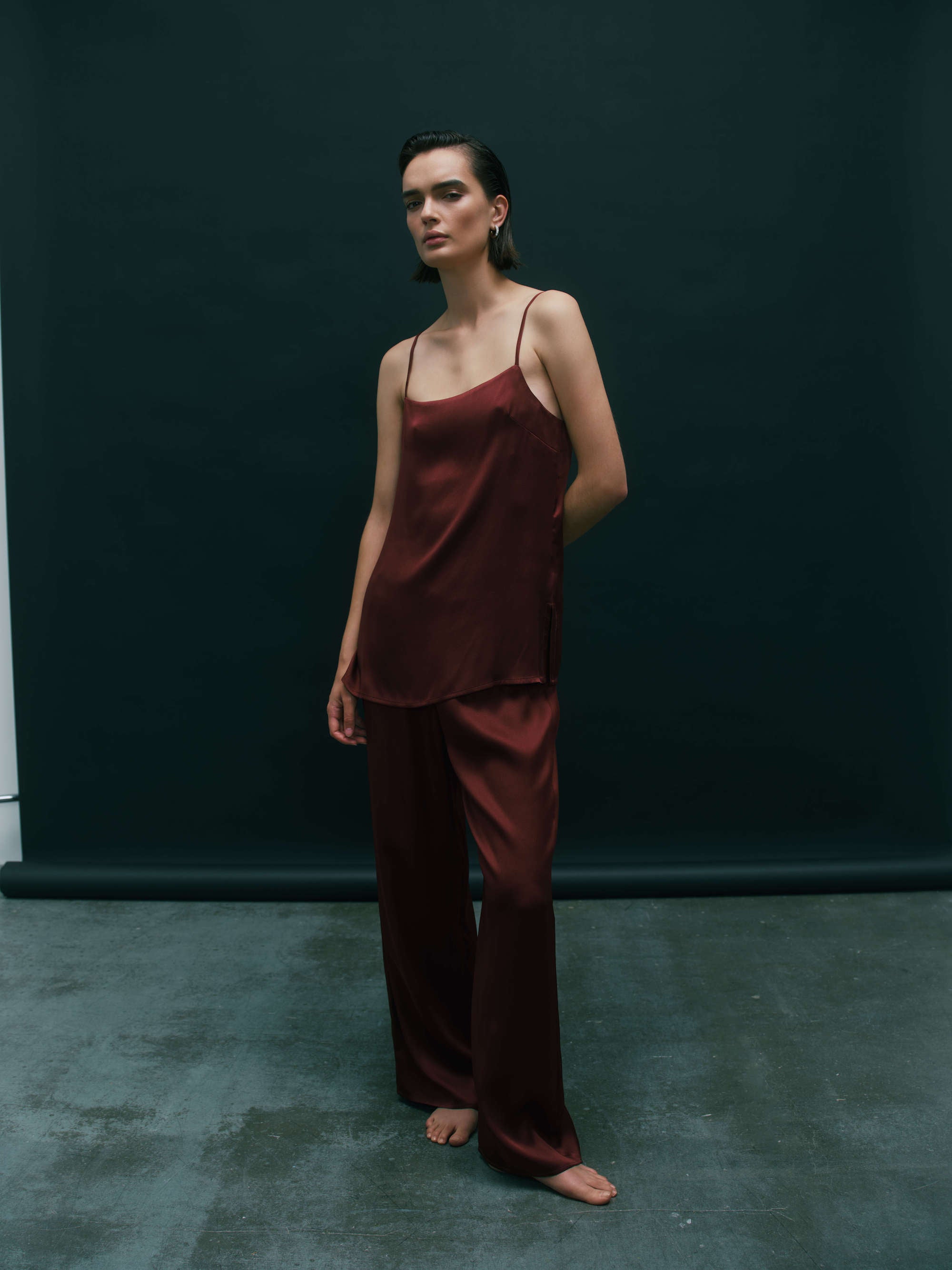 Austin Trouser Maroon Silk Satin