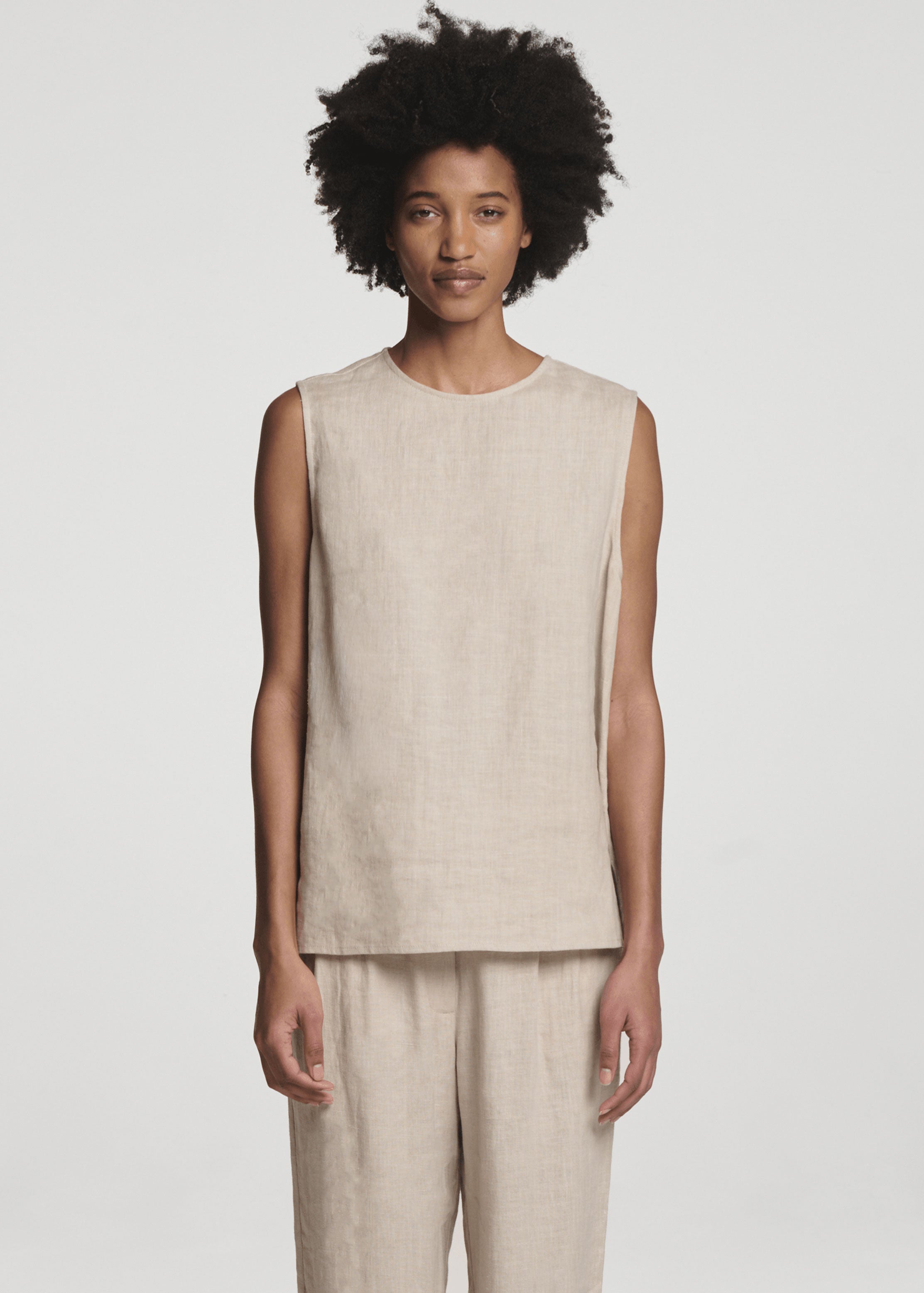 Trento Top Heathered Sand Linen