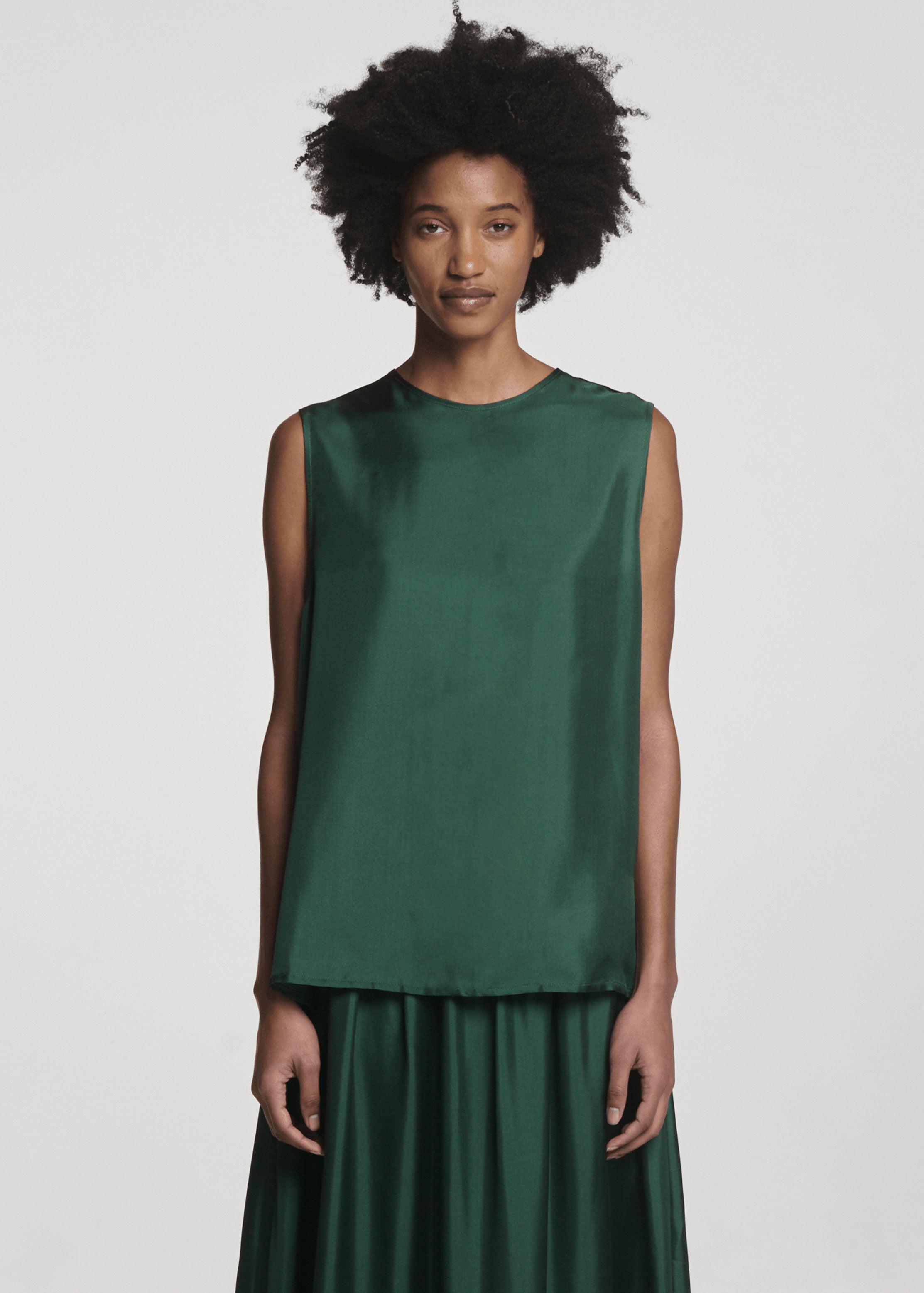 Trento Top Fern Green Silk Twill