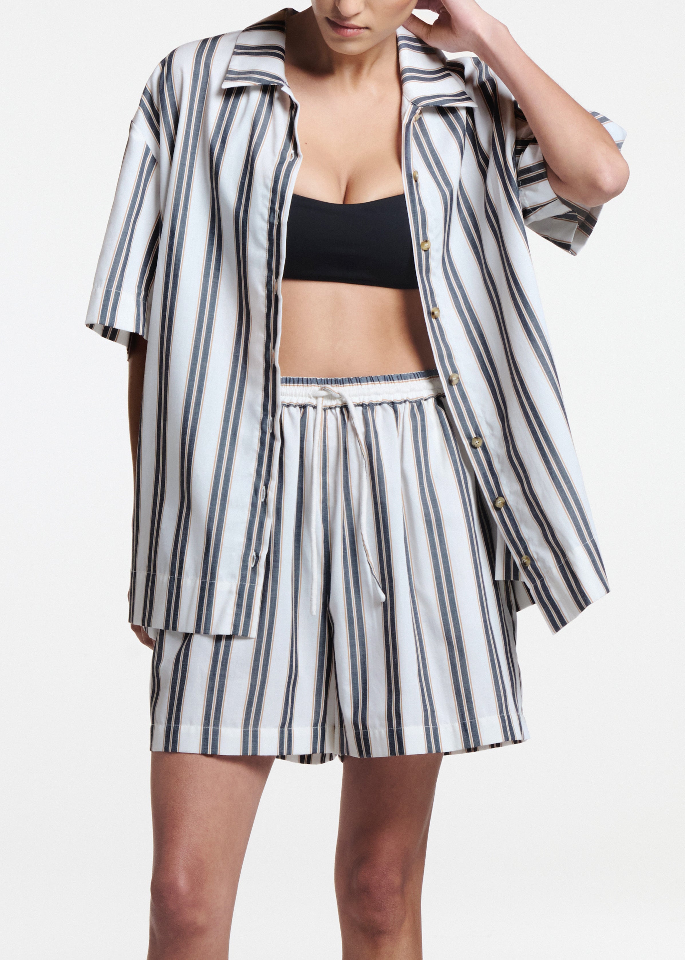 Montauk Shirt Black Sand Stripe Cotton Viscose