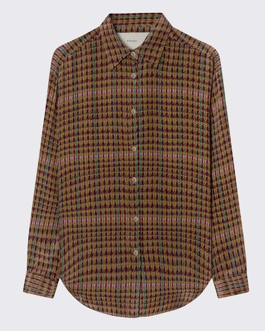 New York Shirt Broken Check Bronze Heavy Silk Crepe