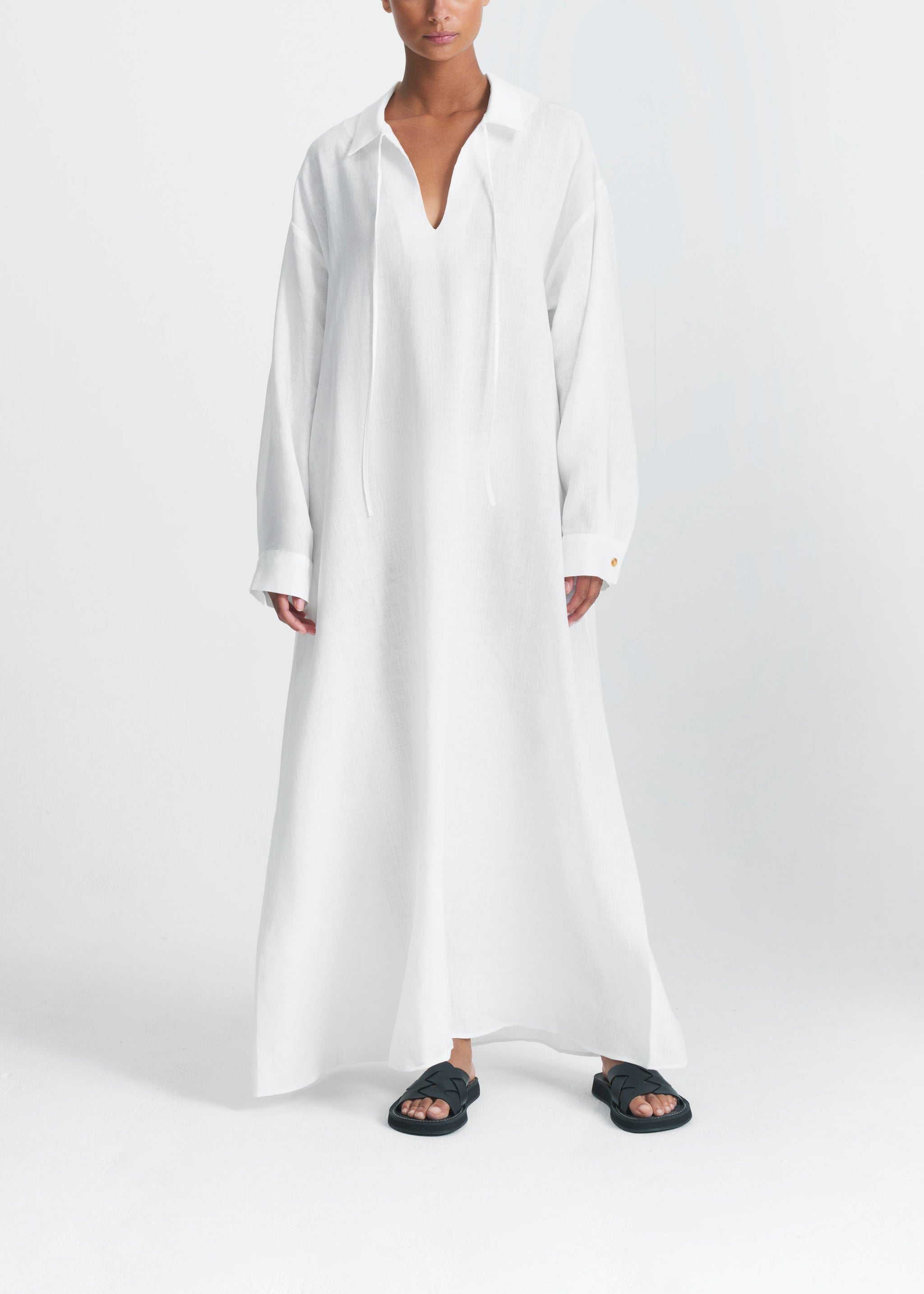 chinese dress ladies Lisbon Shirt Dress White Organic Linen