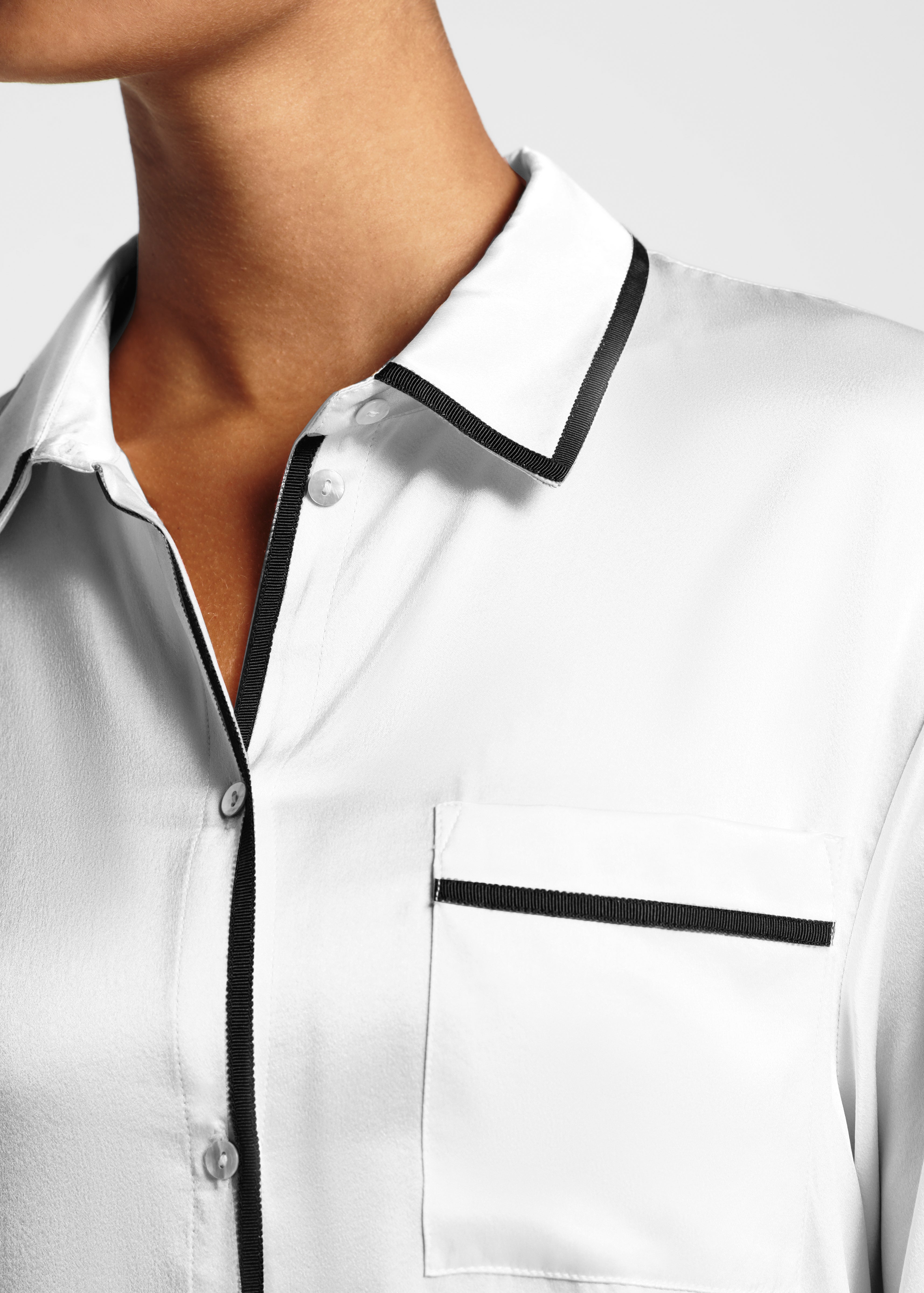 London White Ribbon Piped Luxury Silk Pyjama Shirt