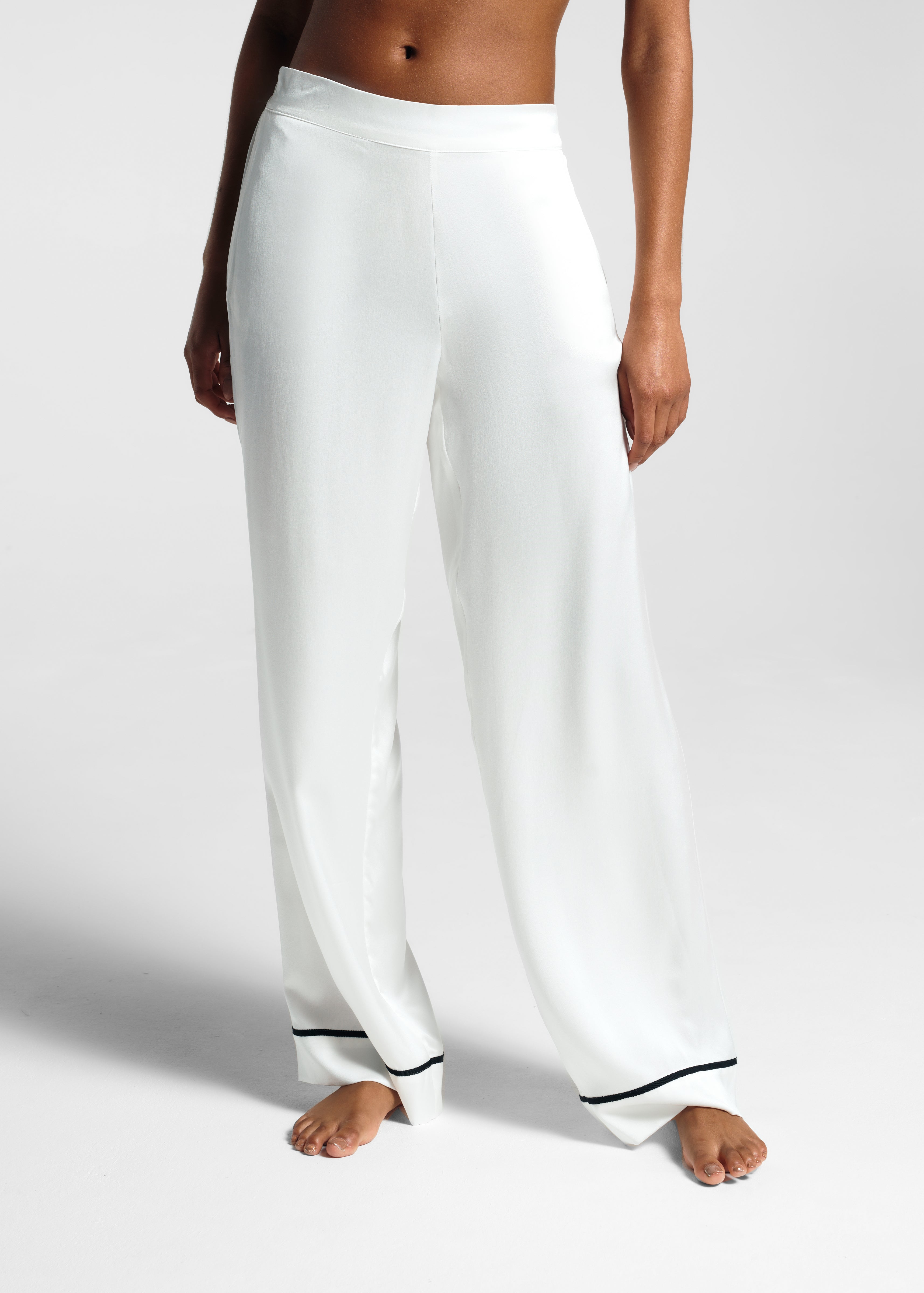 London White Ribbon Piped Luxury Silk Pyjama Bottom