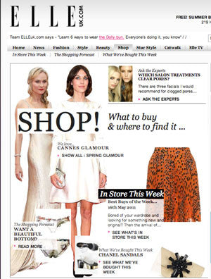 Online fashion magazine page showing three women in white dresses and leopard print skirt with shopping tips