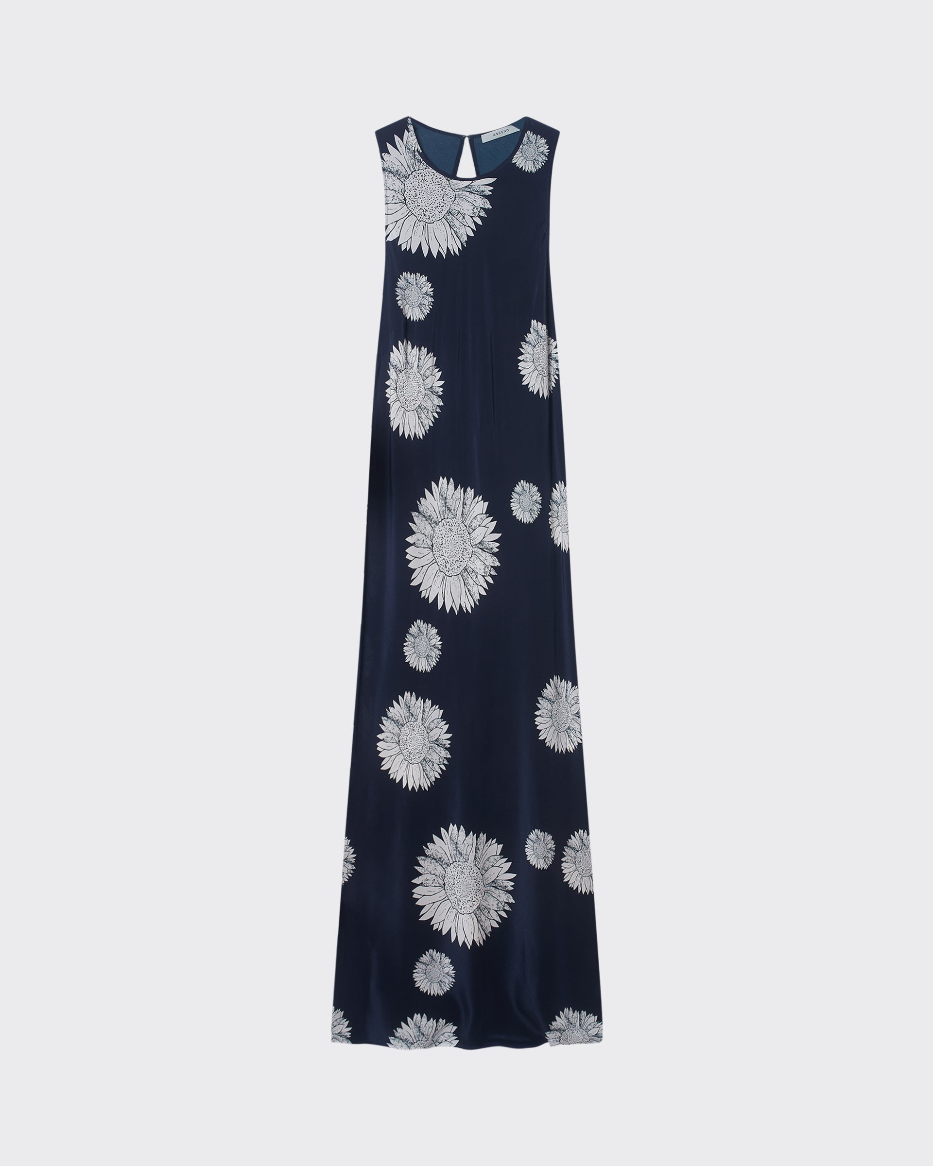 Valencia Dress Navy Sunflower Silk Crepe