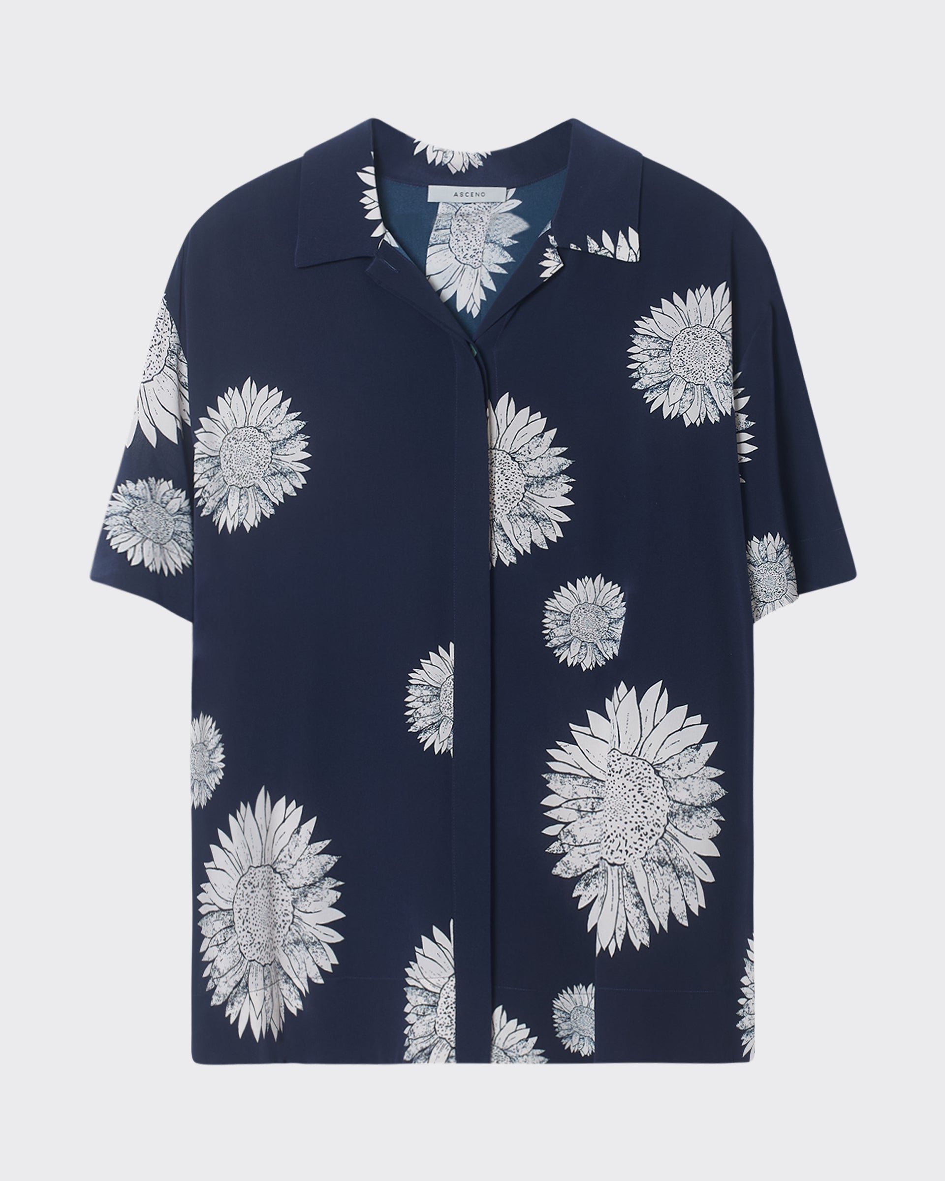 Montauk Shirt Navy Sunflower Silk Crepe