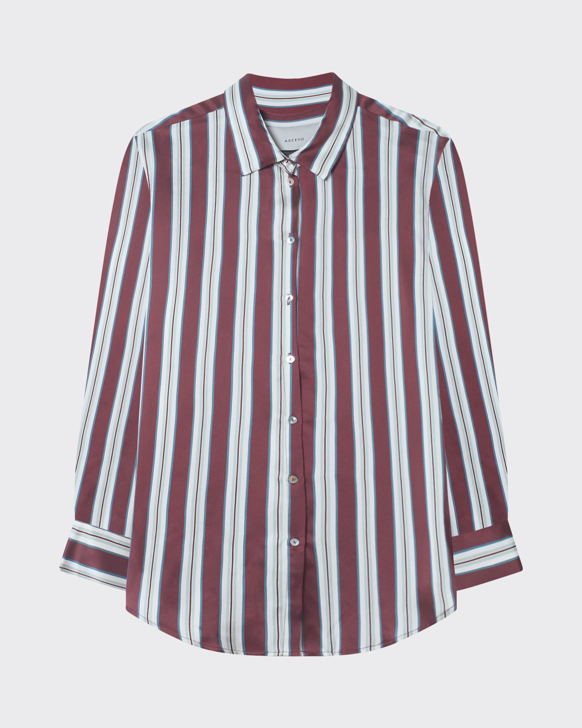 London Shirt Maroon Stripe Silk Charmeuse