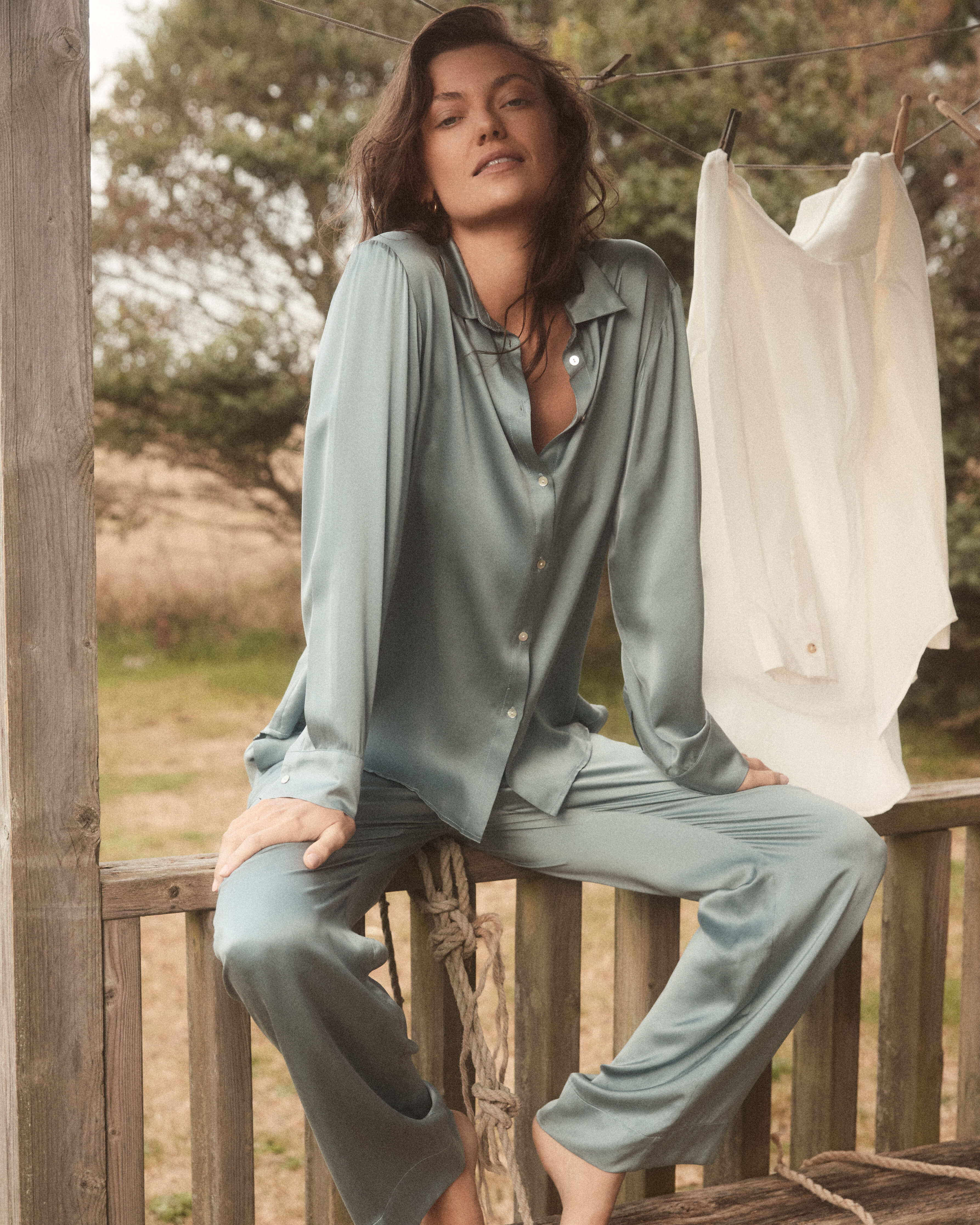 London Pyjama Bottom Dust Blue Silk