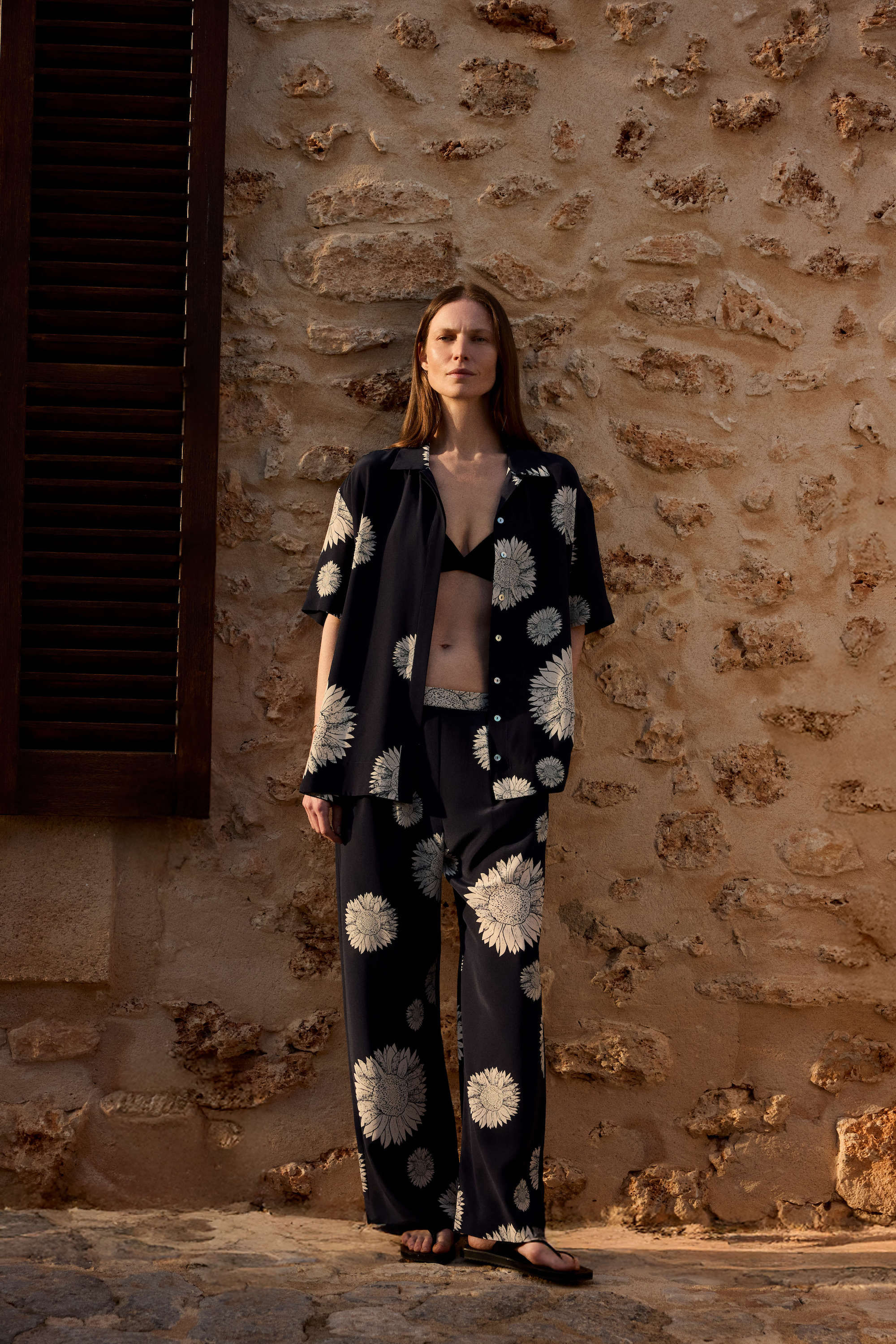 Isola Trouser Navy Sunflower Silk Crepe