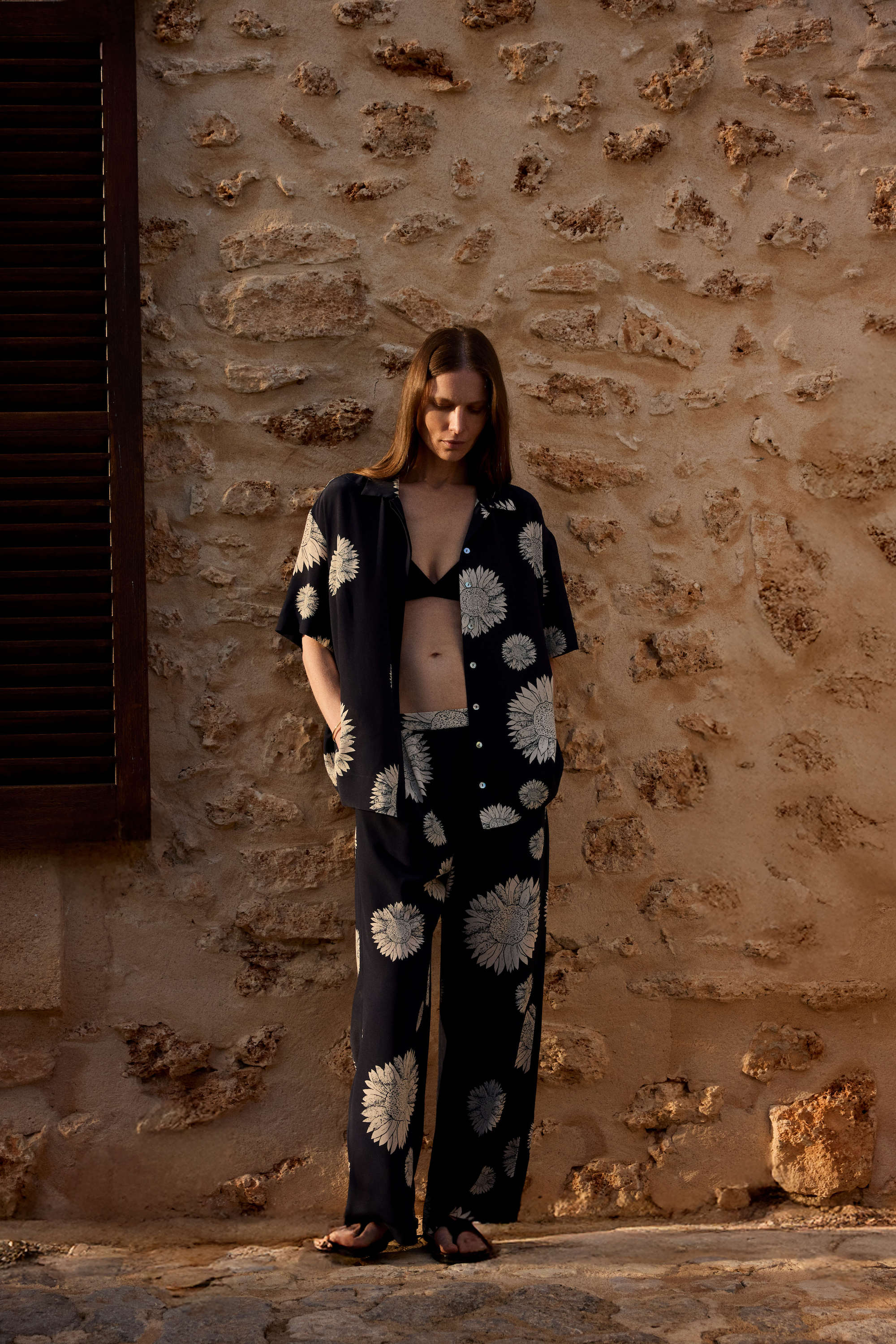 Montauk Shirt Navy Sunflower Silk Crepe