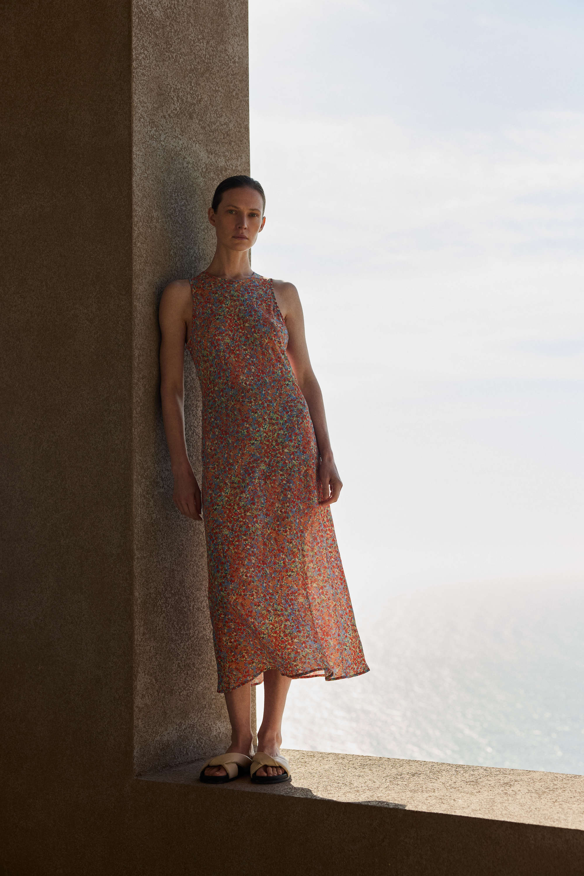 Valentina Dress Beachscape Coral Silk Crepe