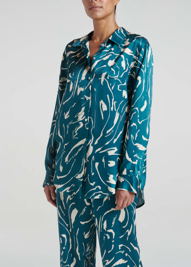 London Pyjama Top Teal Tide Silk Charmeuse