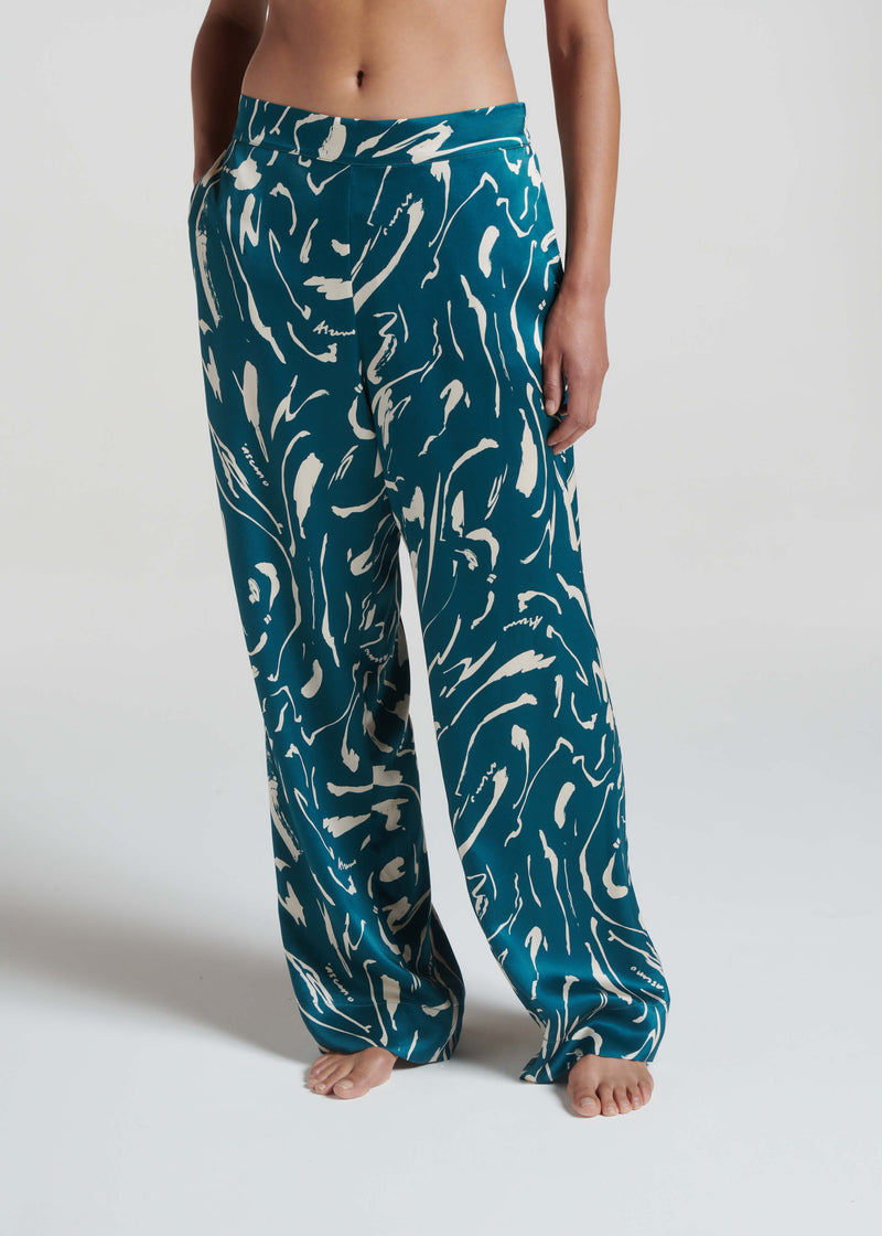 London Pyjama Bottom Teal Tide Silk Charmeuse