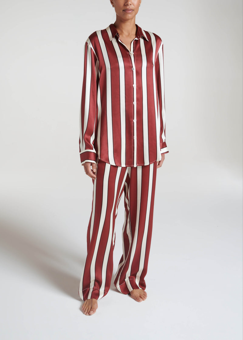 London Pyjama Top Ruby Bold Stripe Silk Charmeuse