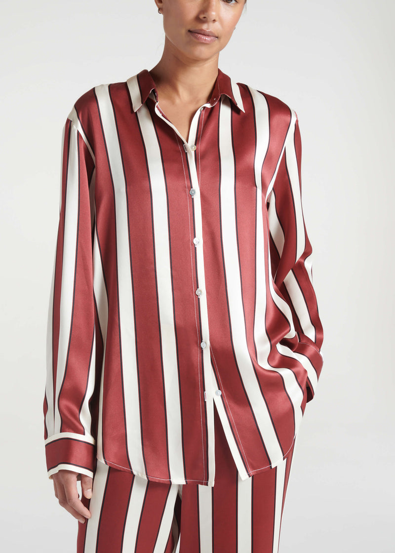 London Pyjama Top Ruby Bold Stripe Silk Charmeuse