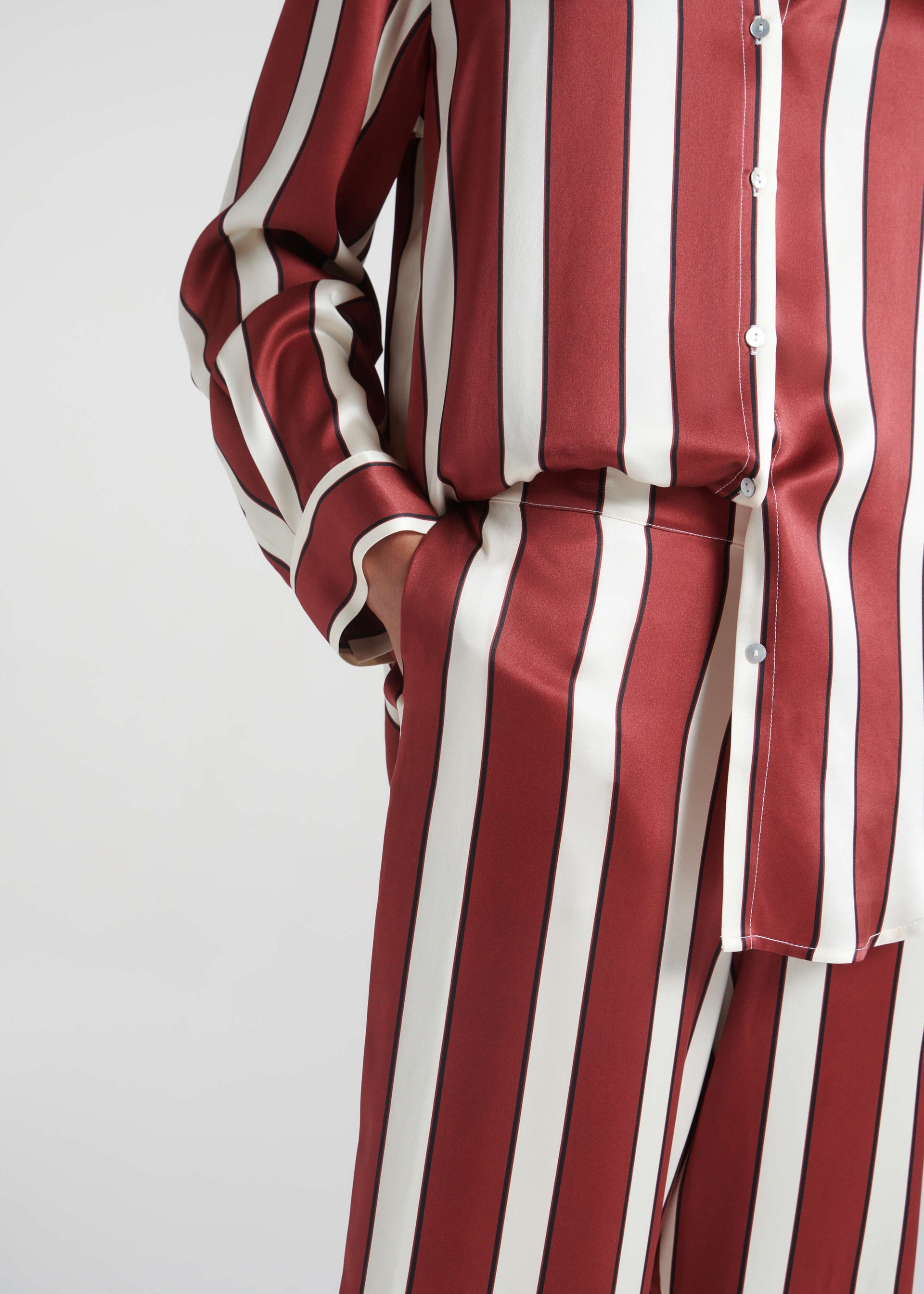 London Pyjama Bottom Ruby Bold Stripe Silk Charmeuse