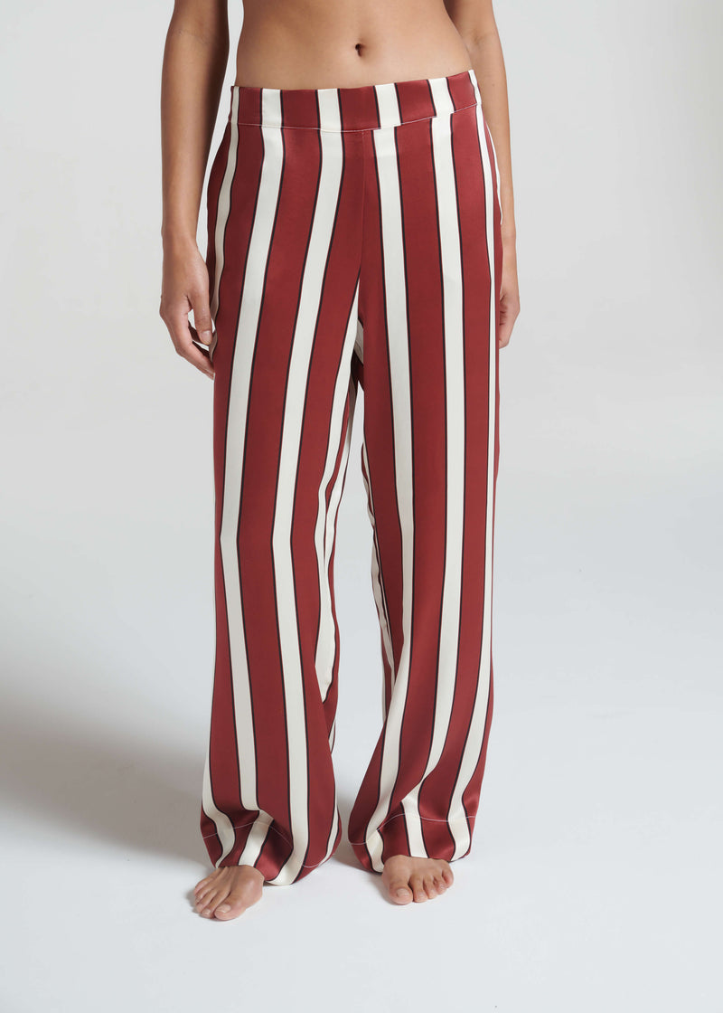 London Pyjama Bottom Ruby Bold Stripe Silk Charmeuse