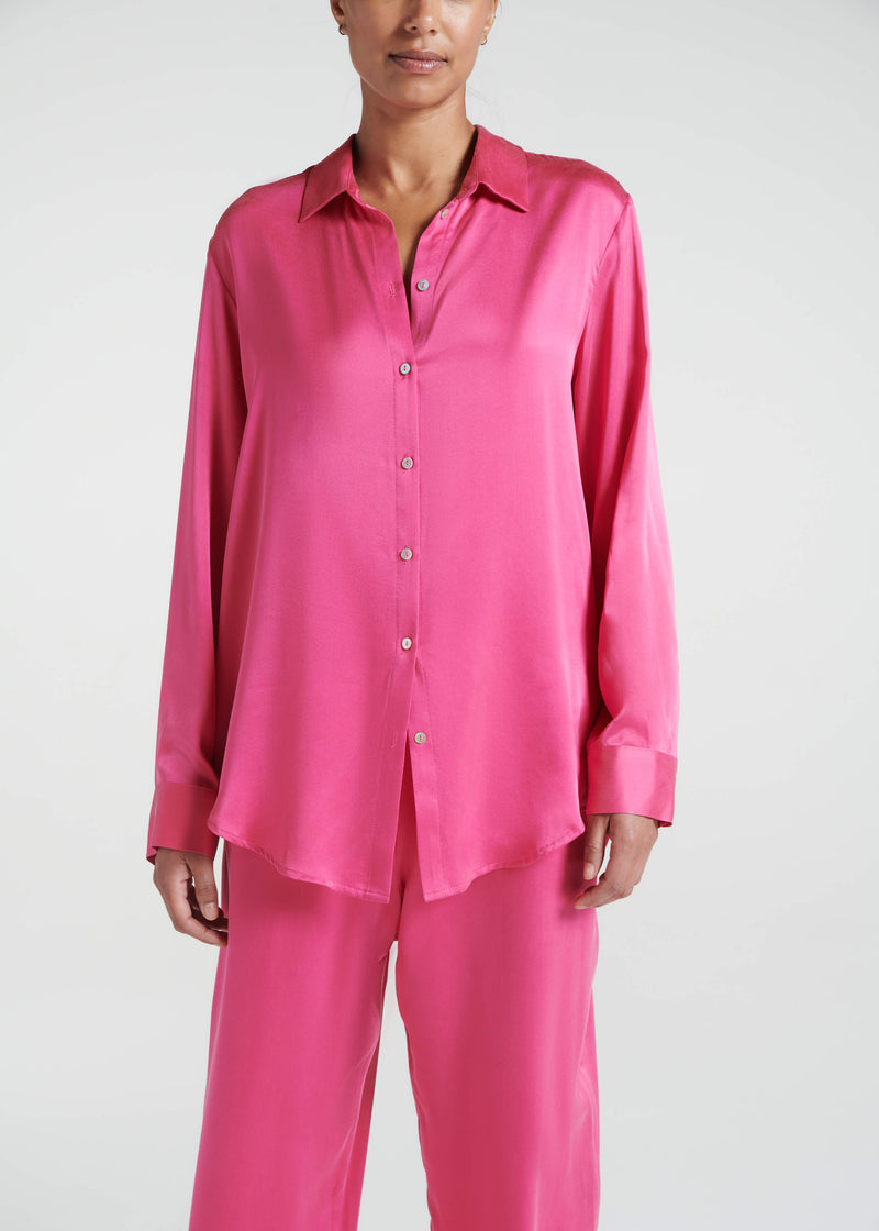 London Pyjama Top Hot Pink Silk Charmeuse