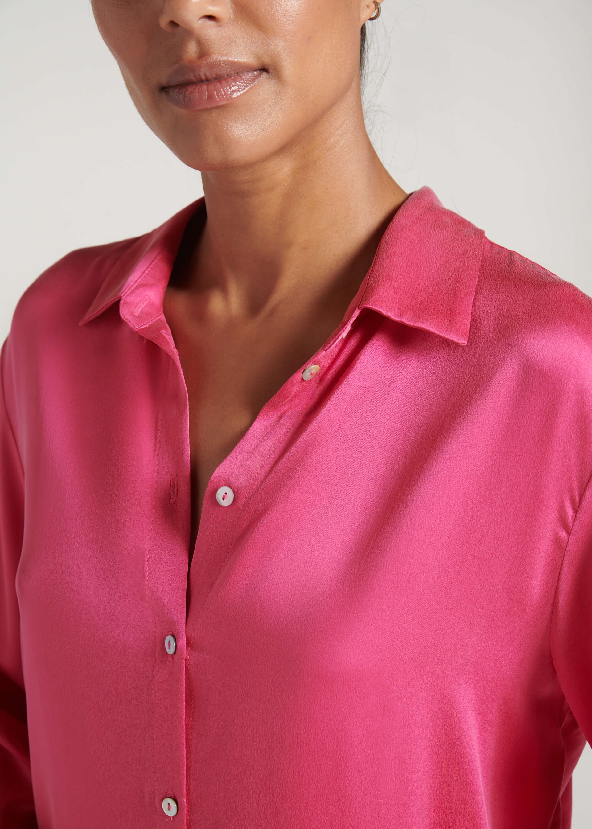 London Pyjama Top Hot Pink Silk Charmeuse