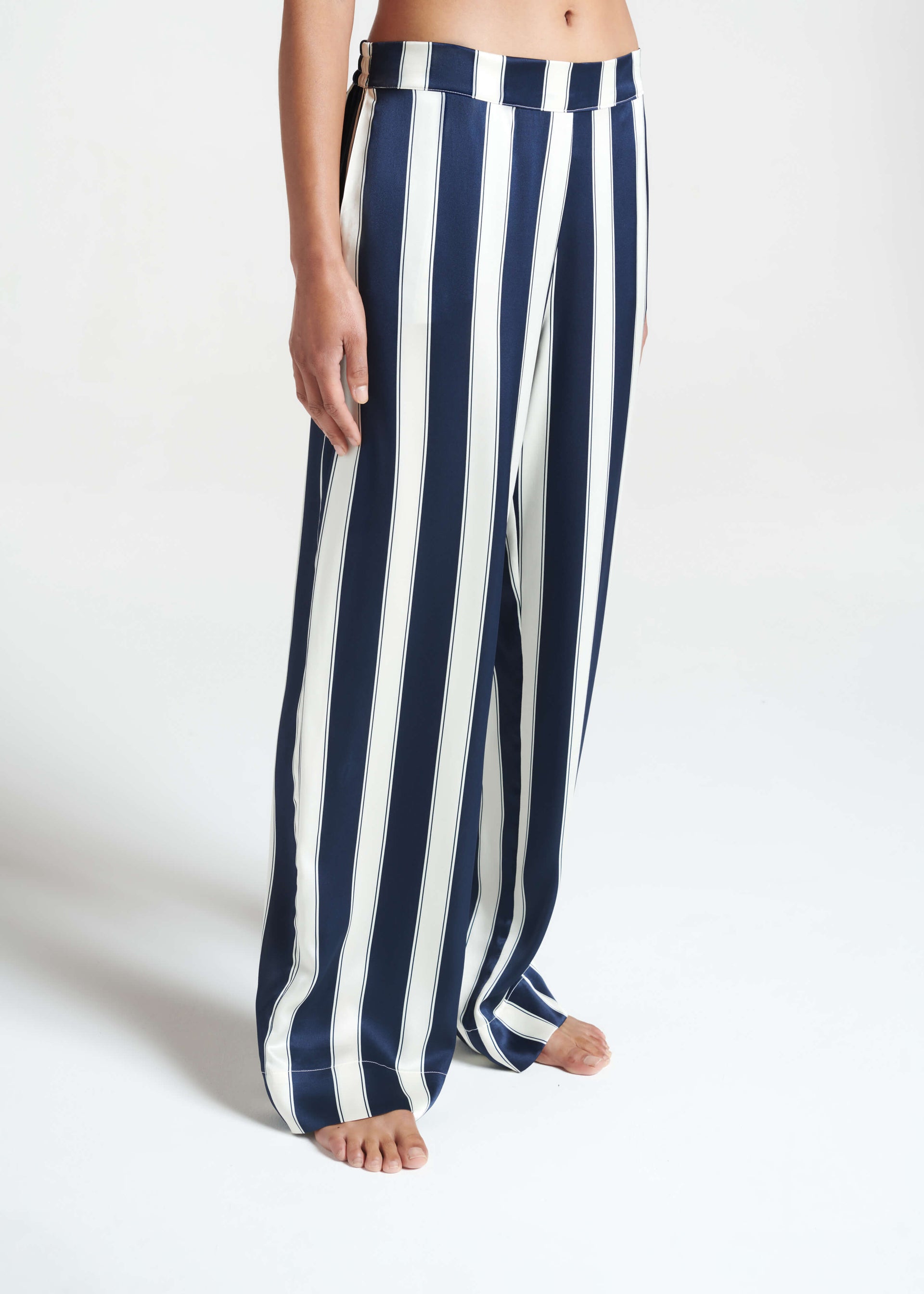 London Pyjama Bottom Midnight Bold Stripe Silk Charmeuse