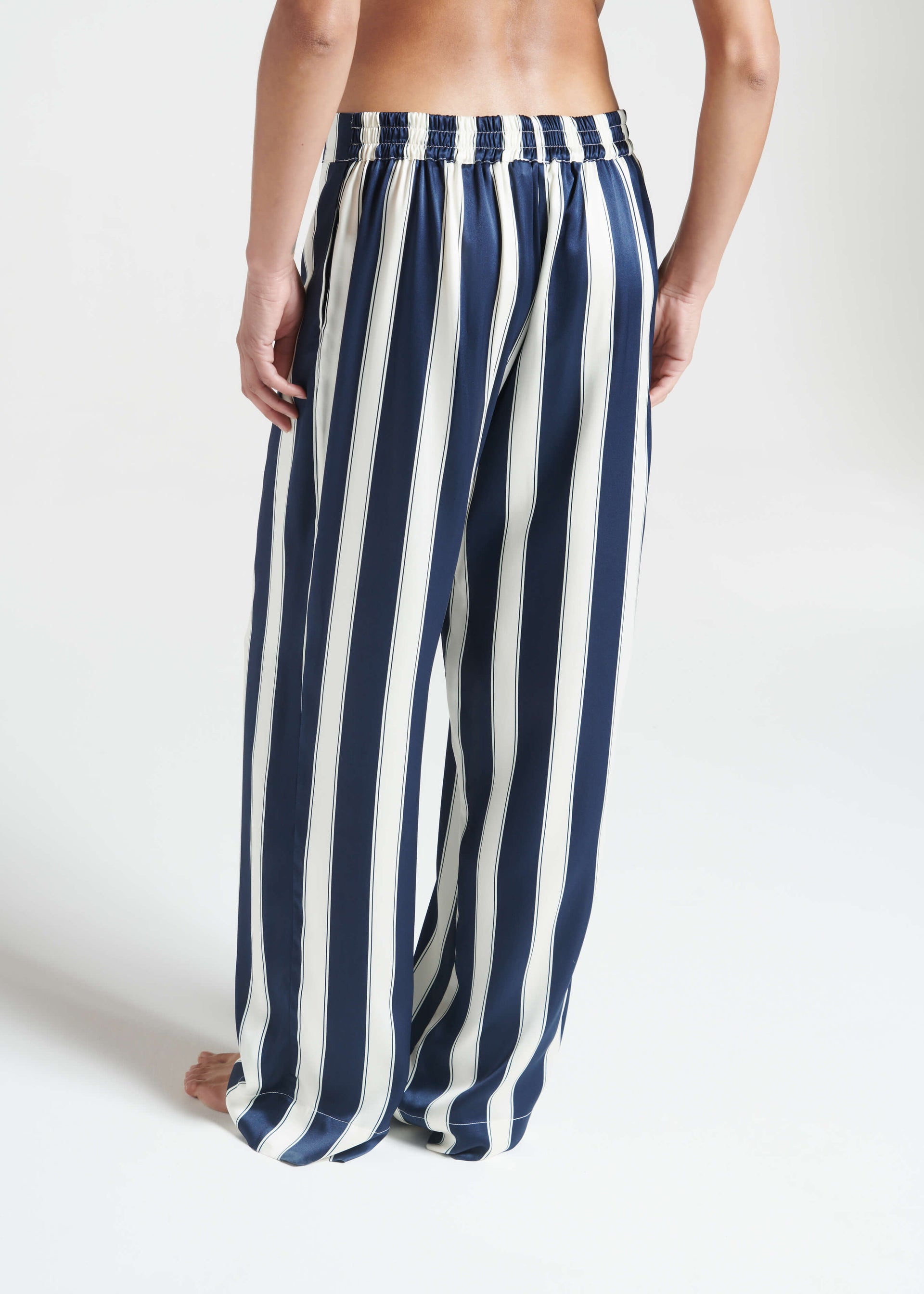 London Pyjama Bottom Midnight Bold Stripe Silk Charmeuse