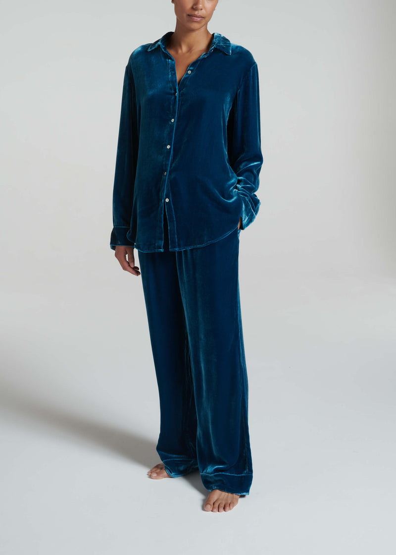London Pyjama Top Topaz Silk Velvet