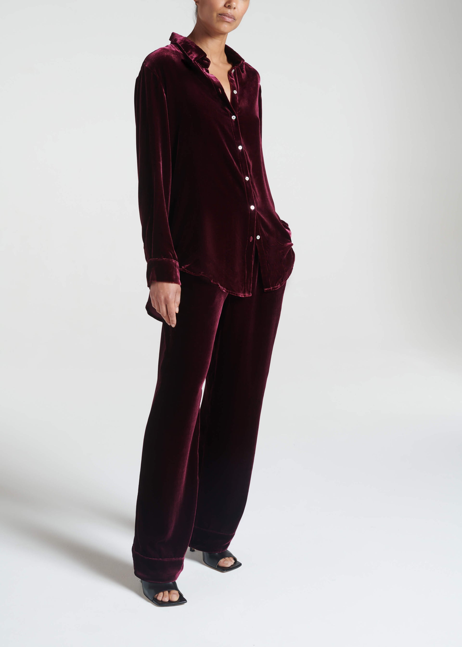 London Pyjama Top Mulberry Recycled Velvet