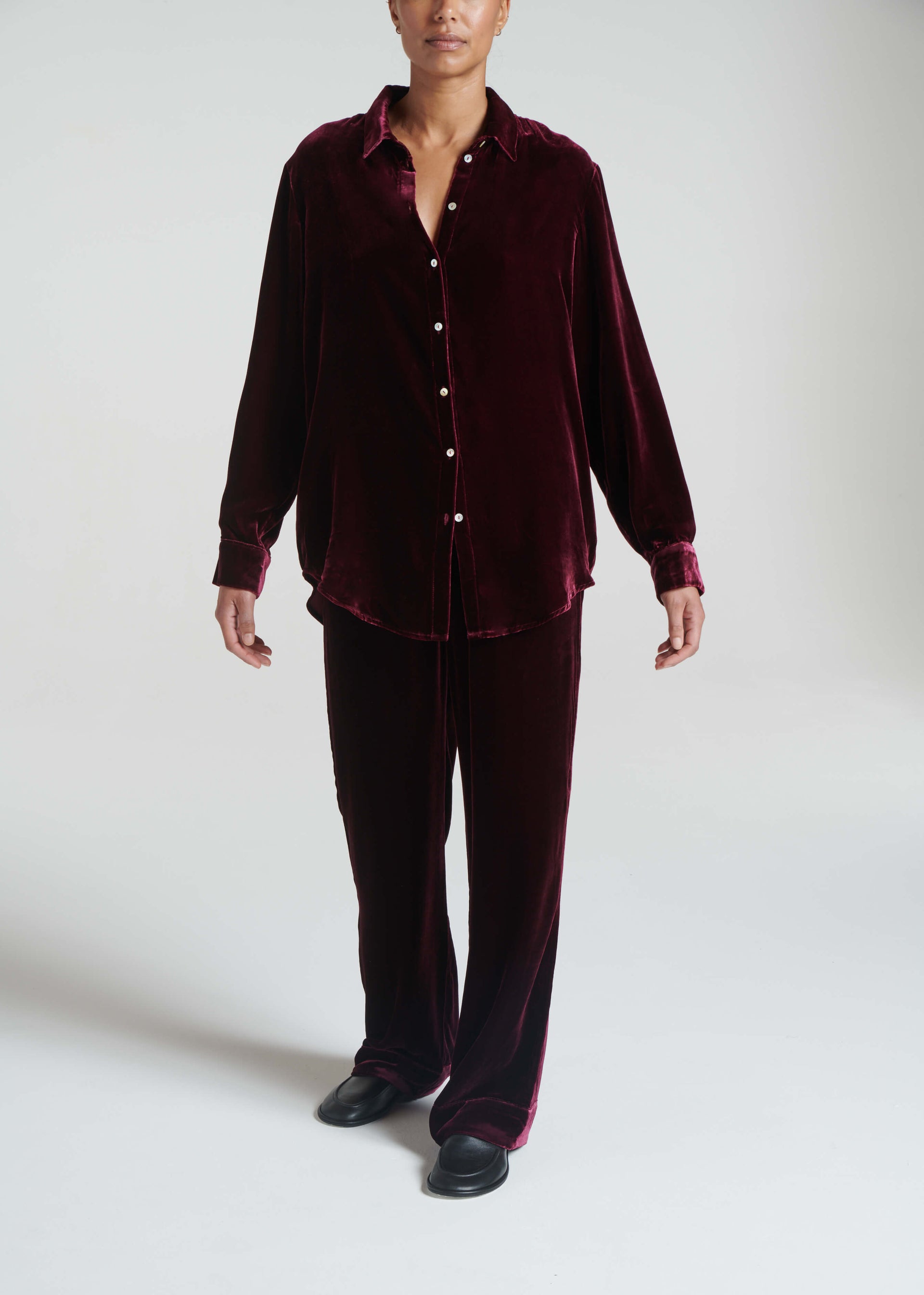 London Pyjama Top Mulberry Recycled Velvet