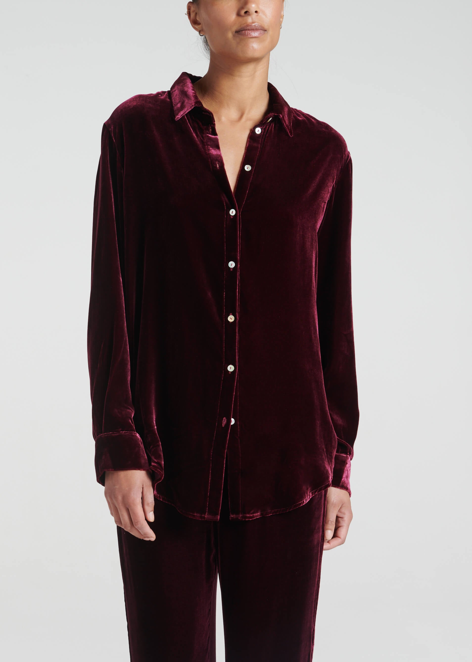 London Pyjama Top Mulberry Recycled Velvet