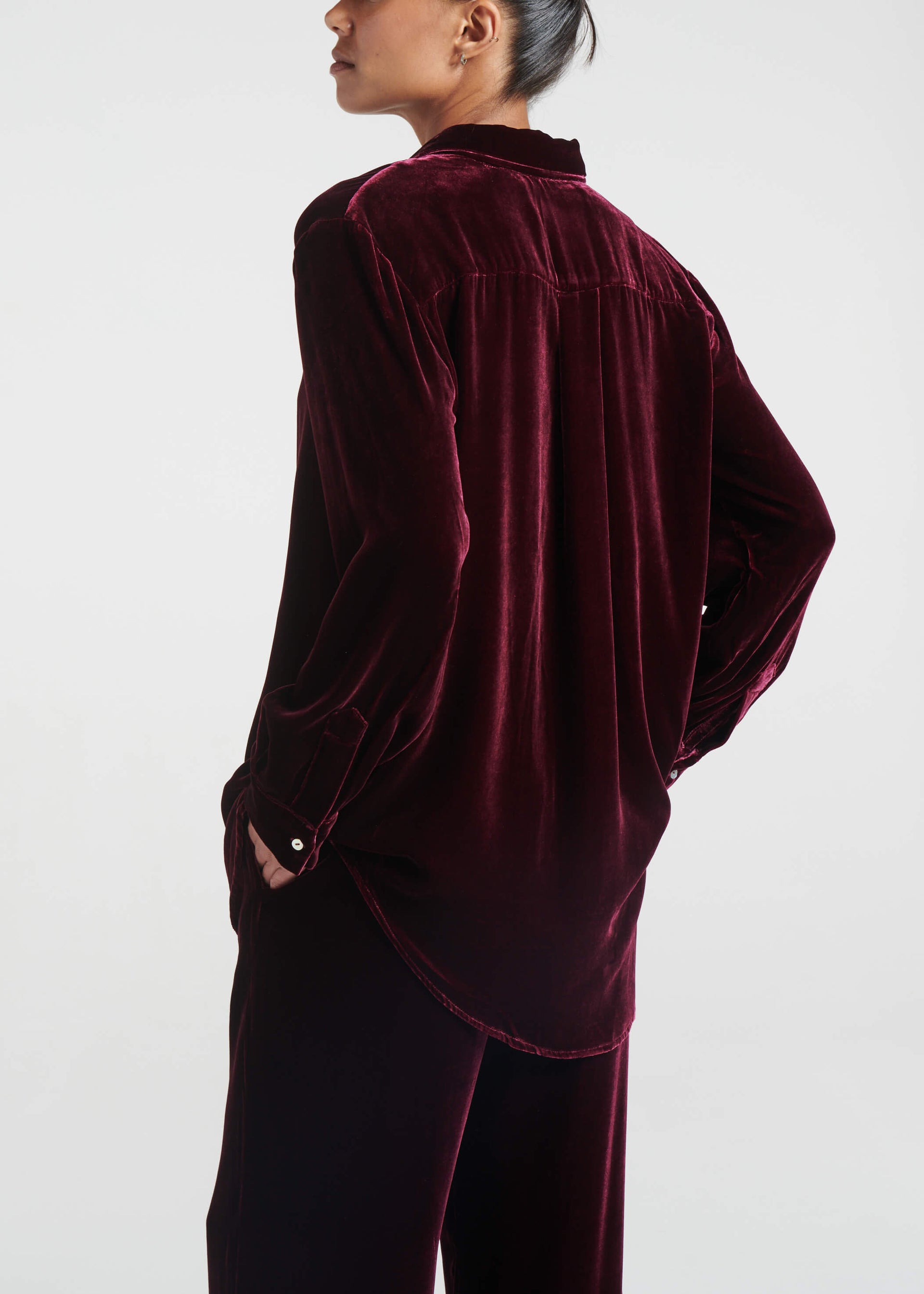 London Pyjama Top Mulberry Recycled Velvet