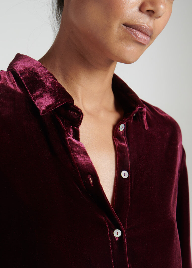 London Pyjama Top Mulberry Recycled Velvet