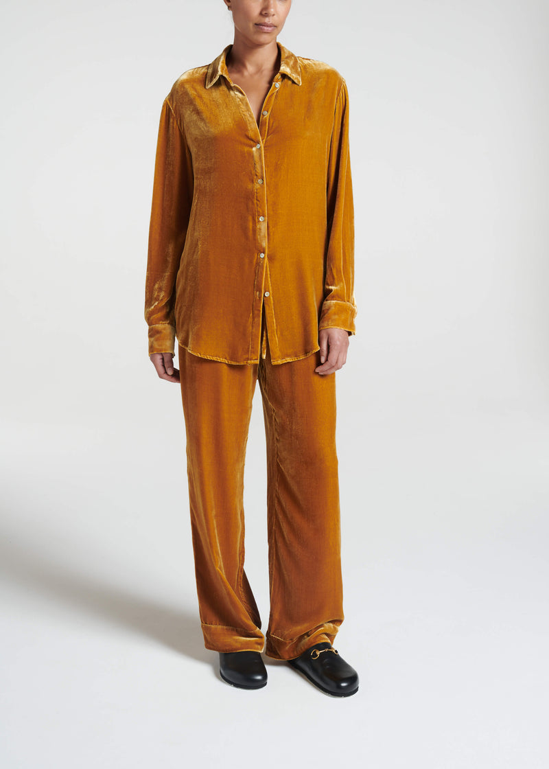 London Pyjama Top Gold Silk Velvet