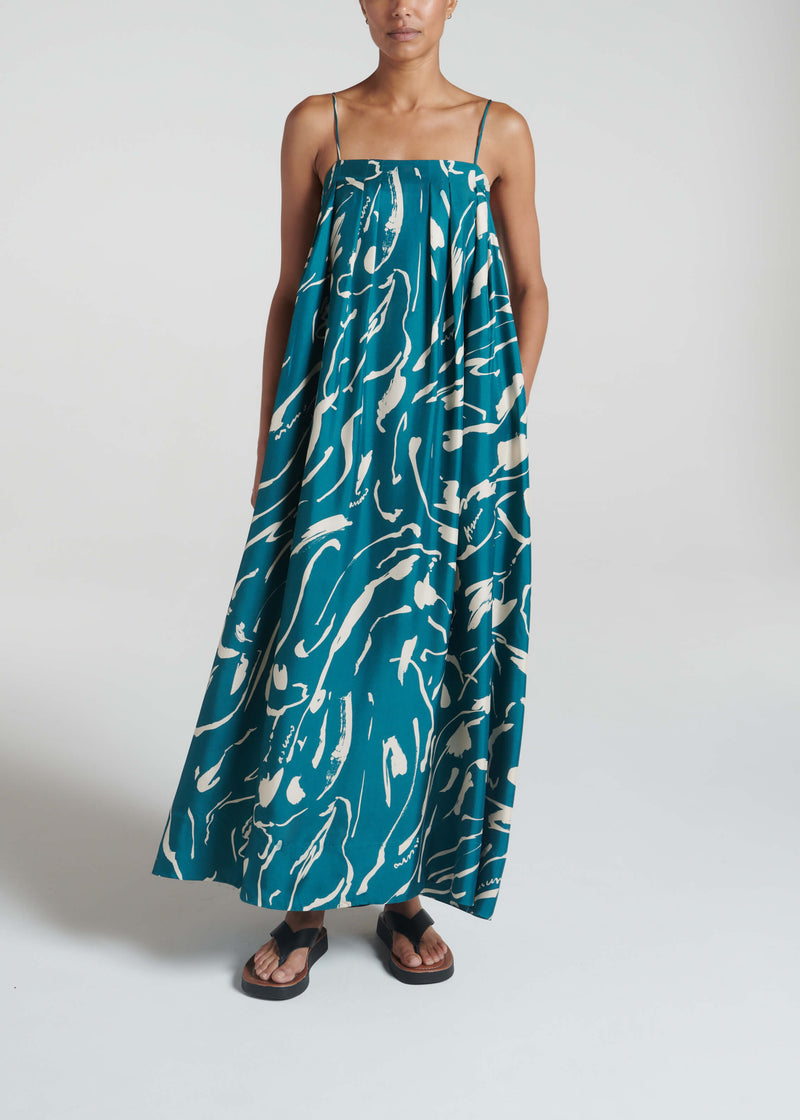 Heather Dress Teal Tide Silk Twill